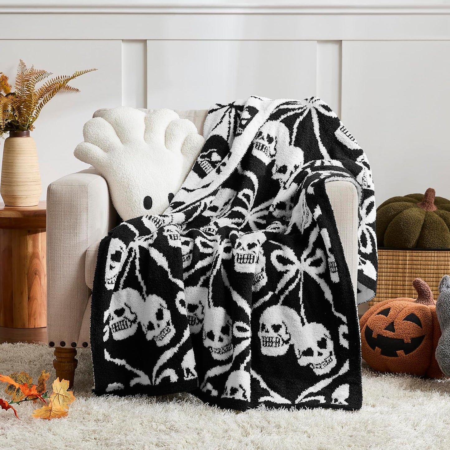 WDCOZY Halloween Throw Blanket Reversible Super Soft Knitted Blankets for Couch Bed Sofa Microfiber Warm Cozy Comfy Lightweight Fall Comfort Fluffy Fuzzy Knit Blanket Cute 50X60 Inches Pumpkin