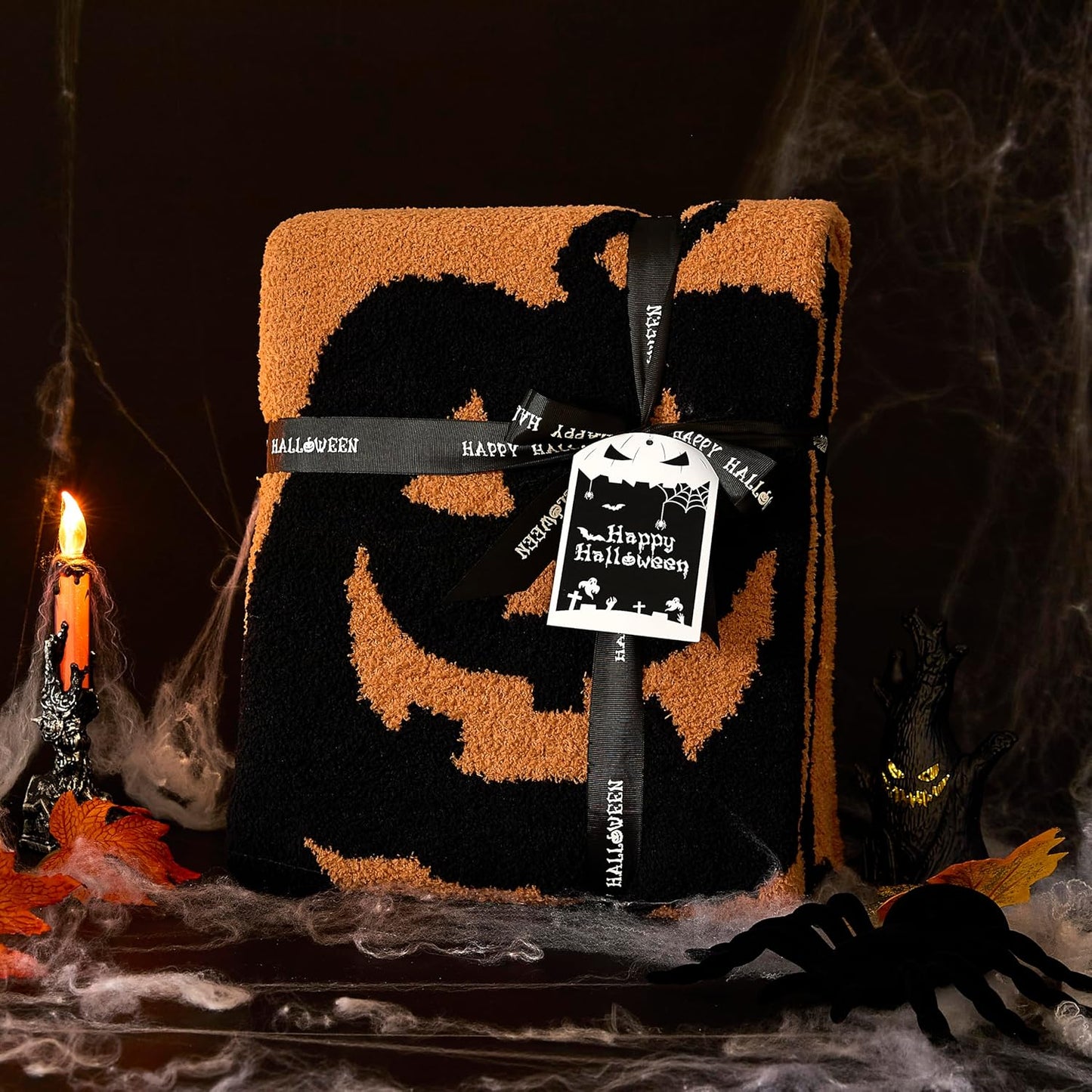 WDCOZY Halloween Throw Blanket Reversible Super Soft Knitted Blankets for Couch Bed Sofa Microfiber Warm Cozy Comfy Lightweight Fall Comfort Fluffy Fuzzy Knit Blanket Cute 50X60 Inches Pumpkin