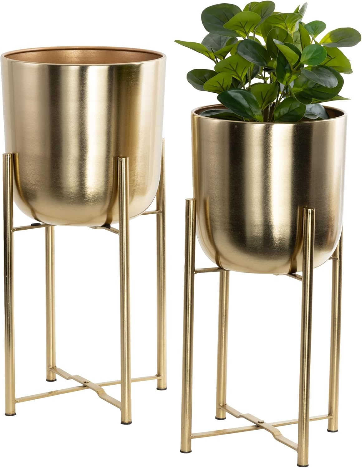 Cosmoliving by Cosmopolitan Large Metal Indoor Outdoor Planter Set of 2 with Removable Stand, 19" & 22"H, Gold