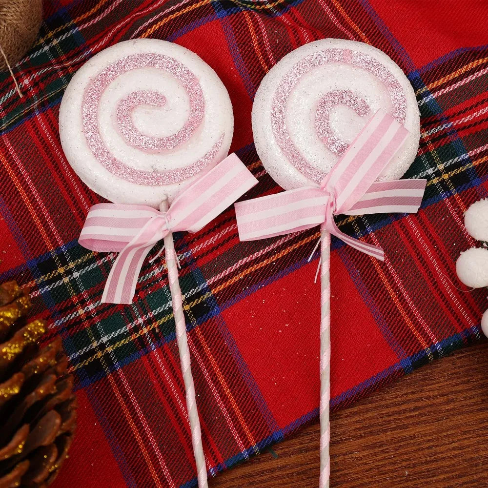 24Cm Simulation Plastic Glittery Candy Cane Christmas Lollipop Pendant Xmas Tree Hanging Ornament New Year Home Party Decoration
