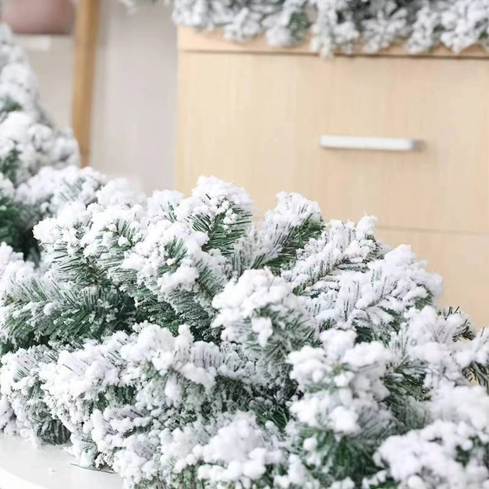 1Pc 274Cm/107.87Inches Snow Flocked Garland, Artificial Snow Flocked Christmas Decorations Christmas Decor Garland Realistic DIY