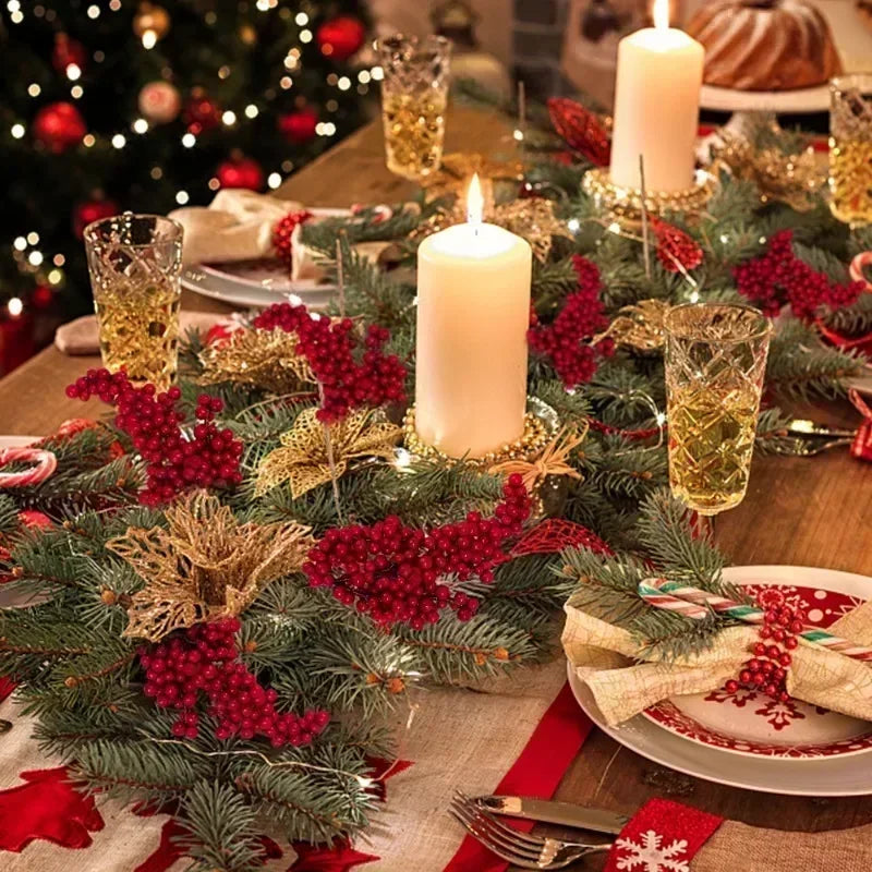 Artificial Berries Christmas Decoration Red Berry Branches for Xmas Tree Party Home Table Ornaments Red Fruit Wreath DIY Gift