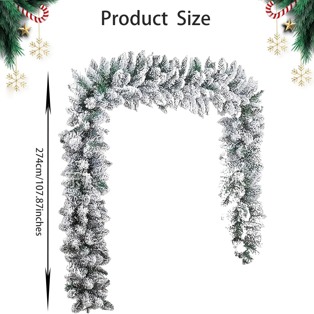 1Pc 274Cm/107.87Inches Snow Flocked Garland, Artificial Snow Flocked Christmas Decorations Christmas Decor Garland Realistic DIY