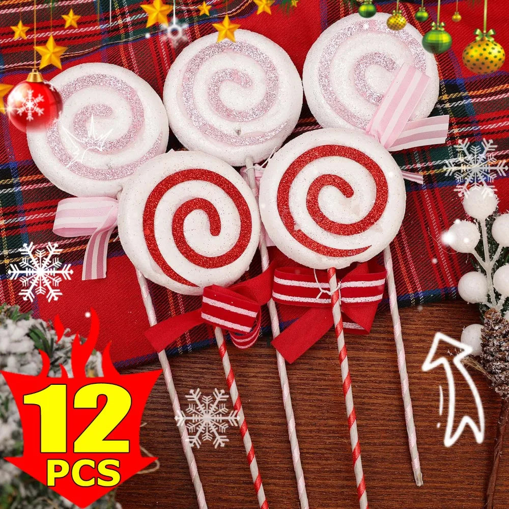 24Cm Simulation Plastic Glittery Candy Cane Christmas Lollipop Pendant Xmas Tree Hanging Ornament New Year Home Party Decoration