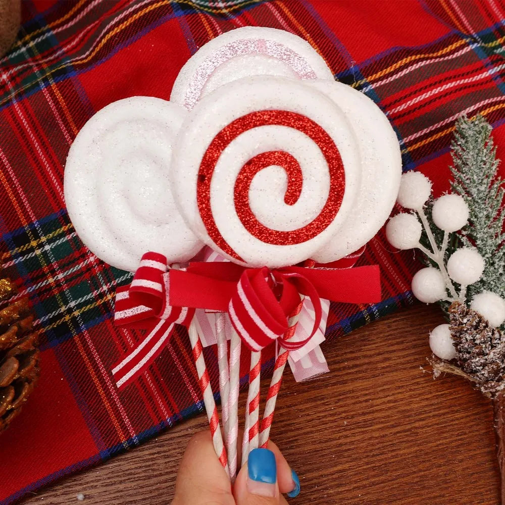 24Cm Simulation Plastic Glittery Candy Cane Christmas Lollipop Pendant Xmas Tree Hanging Ornament New Year Home Party Decoration