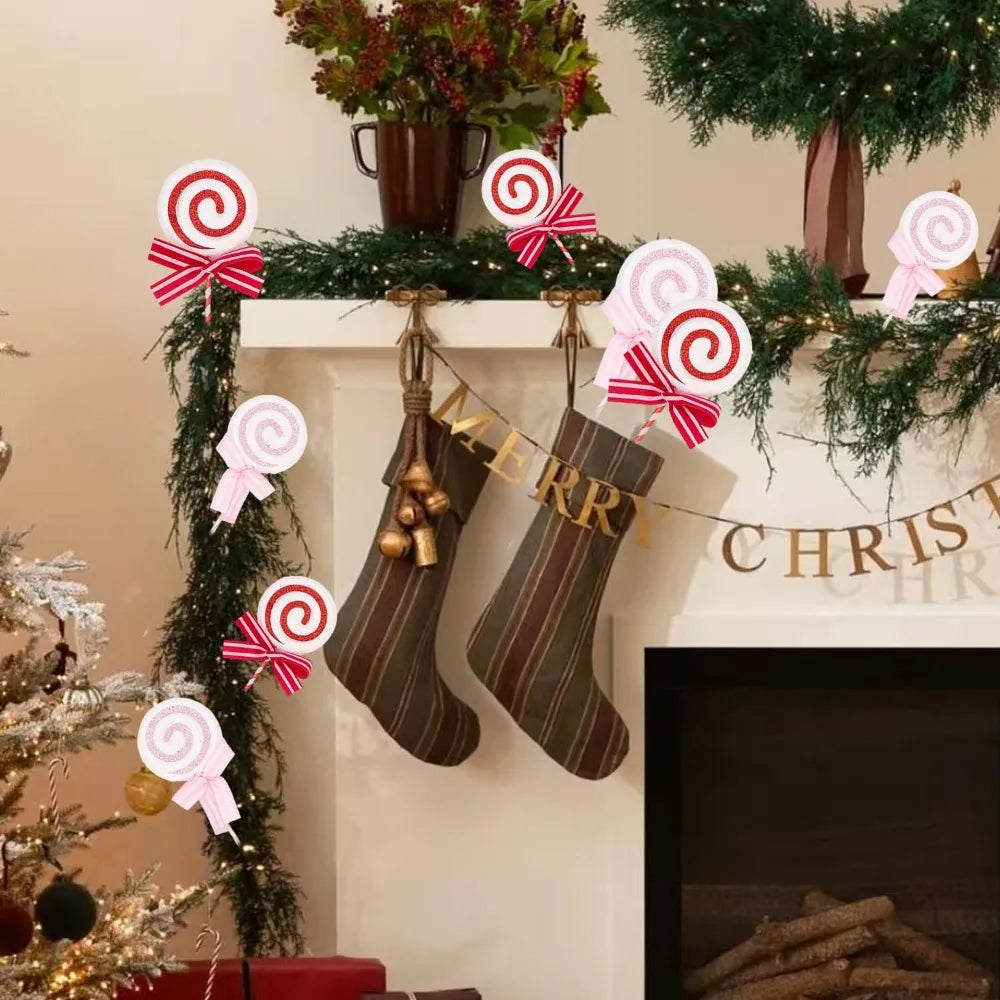 24Cm Simulation Plastic Glittery Candy Cane Christmas Lollipop Pendant Xmas Tree Hanging Ornament New Year Home Party Decoration