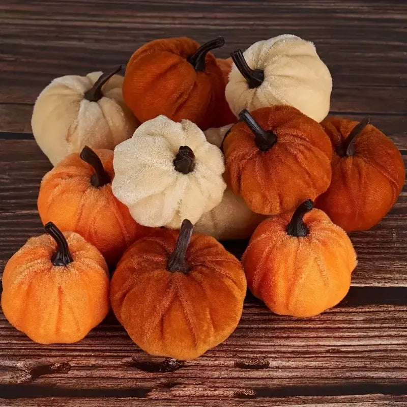 Halloween Velvet Pumpkin Set Artificial Pumpkin Decorations Fall Pumpkin Foam Ornaments for Home Holiday Decorations