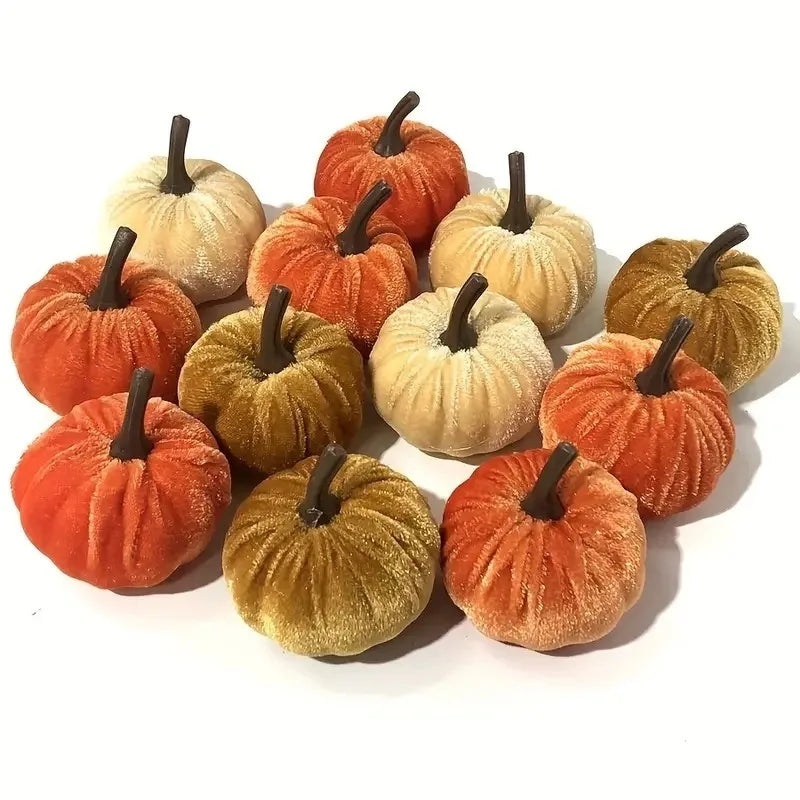 Halloween Velvet Pumpkin Set Artificial Pumpkin Decorations Fall Pumpkin Foam Ornaments for Home Holiday Decorations