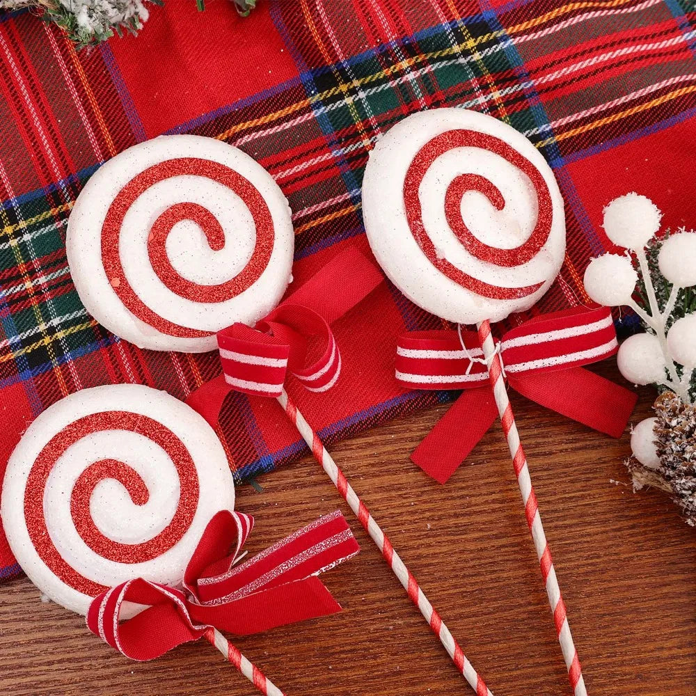 24Cm Simulation Plastic Glittery Candy Cane Christmas Lollipop Pendant Xmas Tree Hanging Ornament New Year Home Party Decoration