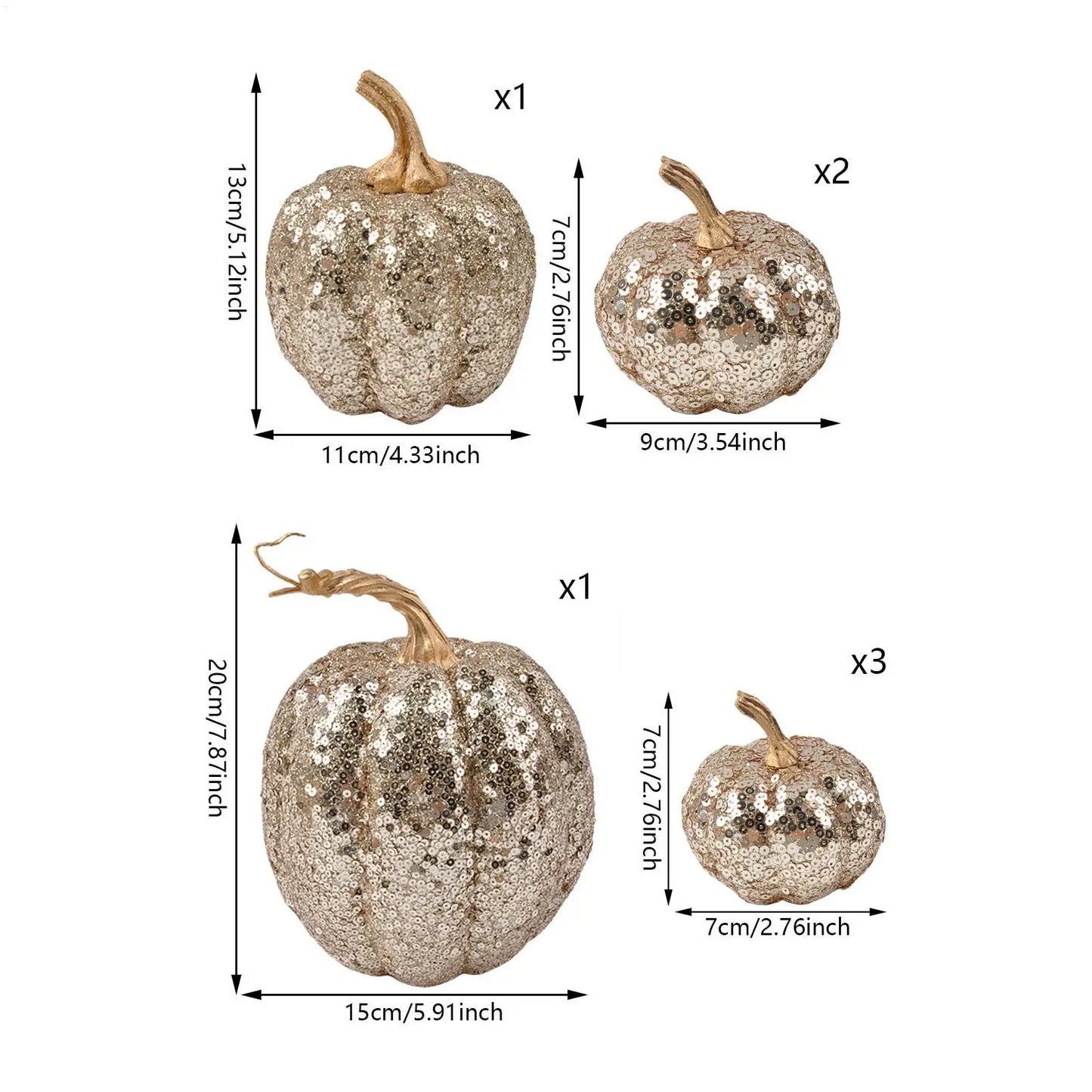 Fake Pumpkins Fall Halloween Decorations Festive 7 Pieces Ornament Glitter Statue for Party Table Shelf Holiday Hallway Bedroom