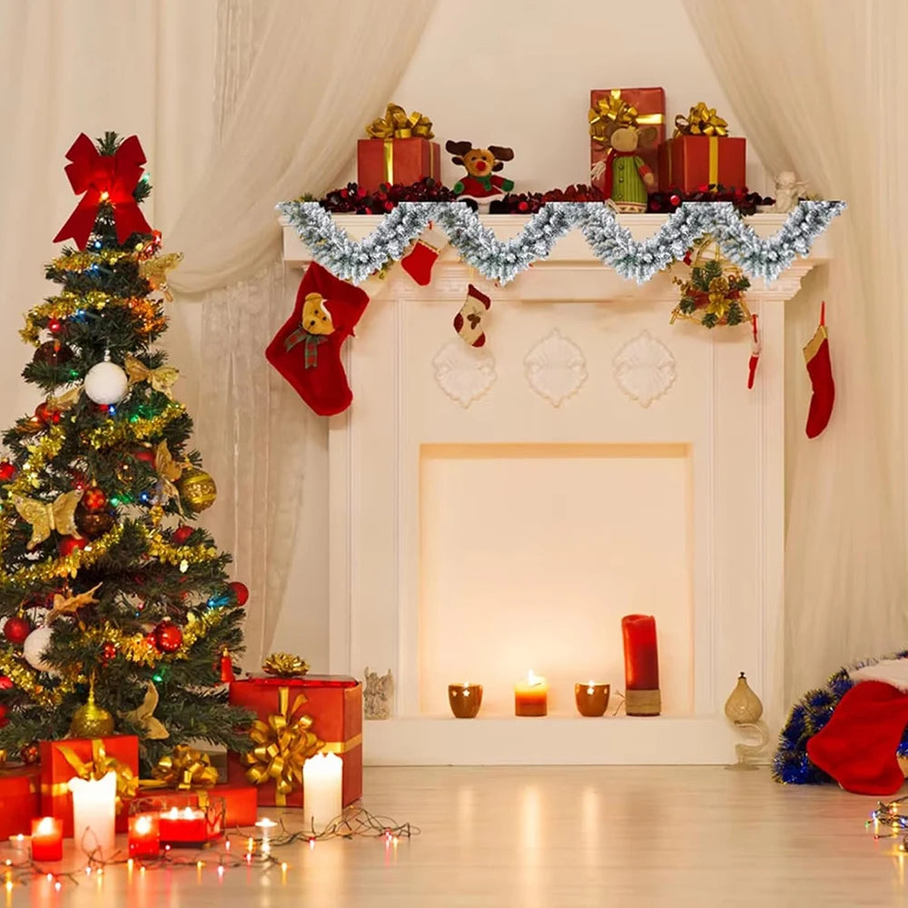 1Pc 274Cm/107.87Inches Snow Flocked Garland, Artificial Snow Flocked Christmas Decorations Christmas Decor Garland Realistic DIY