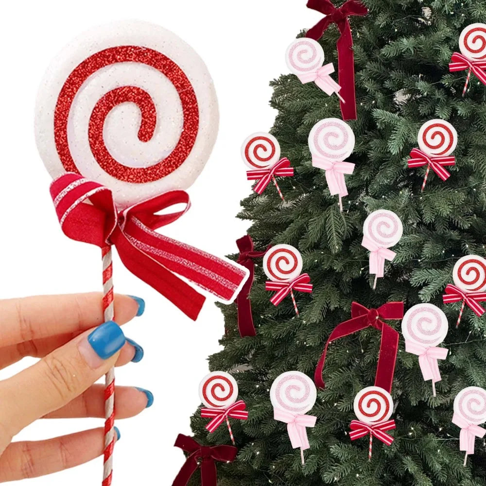 24Cm Simulation Plastic Glittery Candy Cane Christmas Lollipop Pendant Xmas Tree Hanging Ornament New Year Home Party Decoration