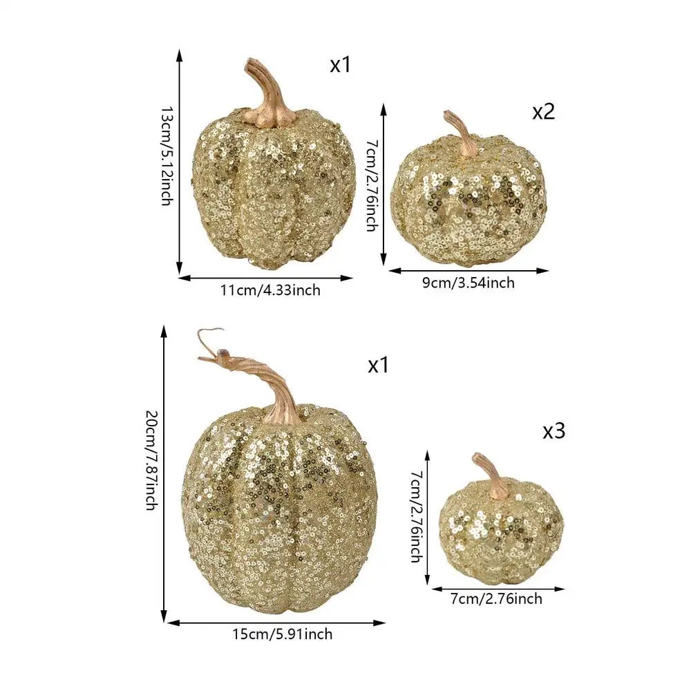 Fake Pumpkins Fall Halloween Decorations Festive 7 Pieces Ornament Glitter Statue for Party Table Shelf Holiday Hallway Bedroom
