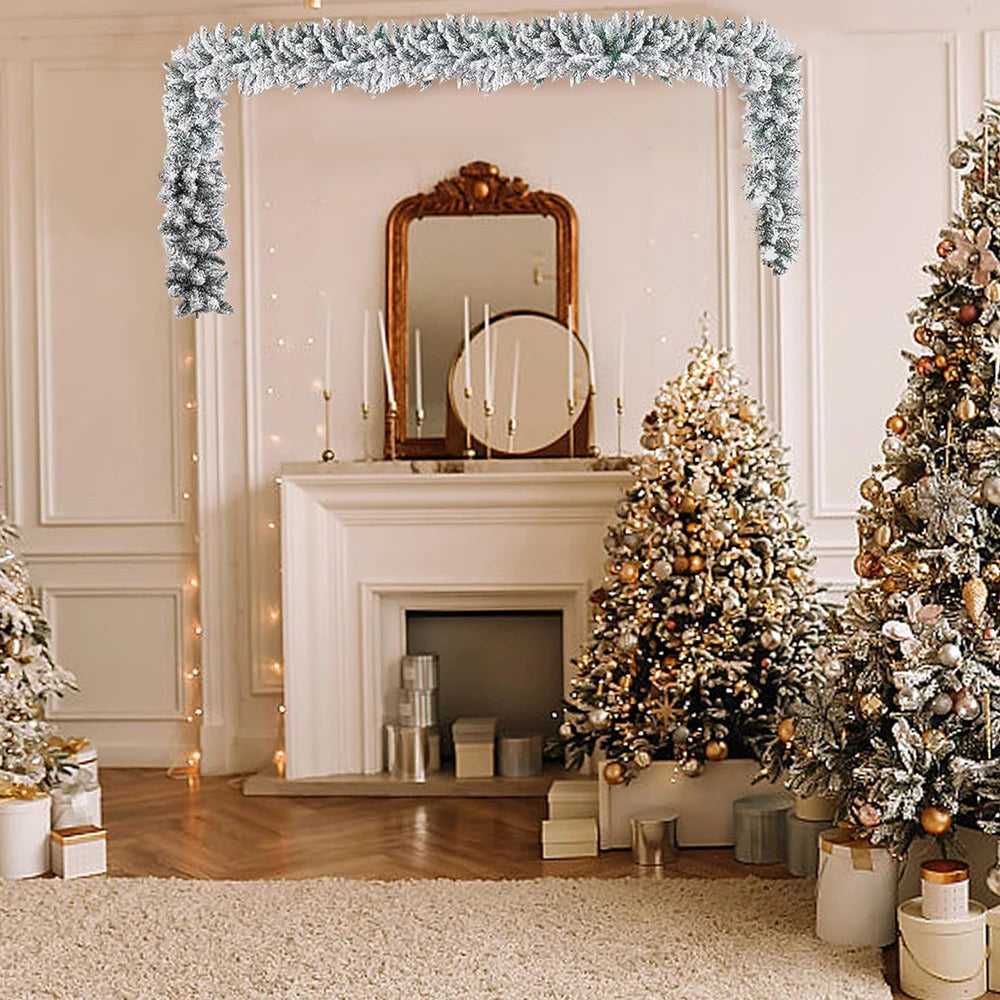 1Pc 274Cm/107.87Inches Snow Flocked Garland, Artificial Snow Flocked Christmas Decorations Christmas Decor Garland Realistic DIY