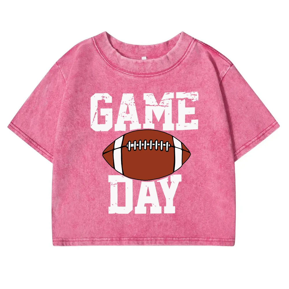Game Day Rugby Letter Graphic Print Female T-Shirts Washed Fitness Crop Top Harajuku Summer Clothing Cotton Quality T Shirt