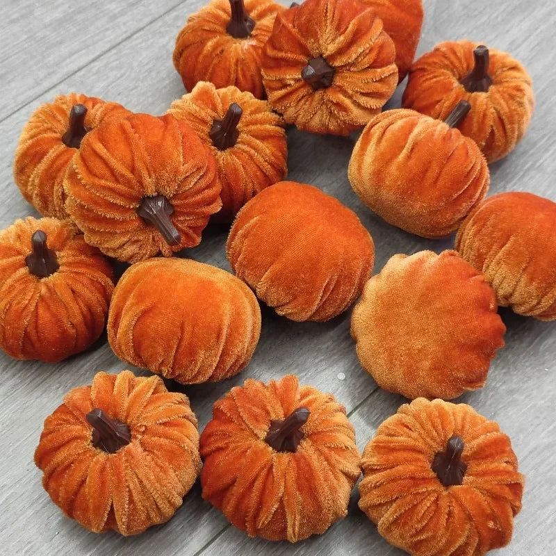 Halloween Velvet Pumpkin Set Artificial Pumpkin Decorations Fall Pumpkin Foam Ornaments for Home Holiday Decorations