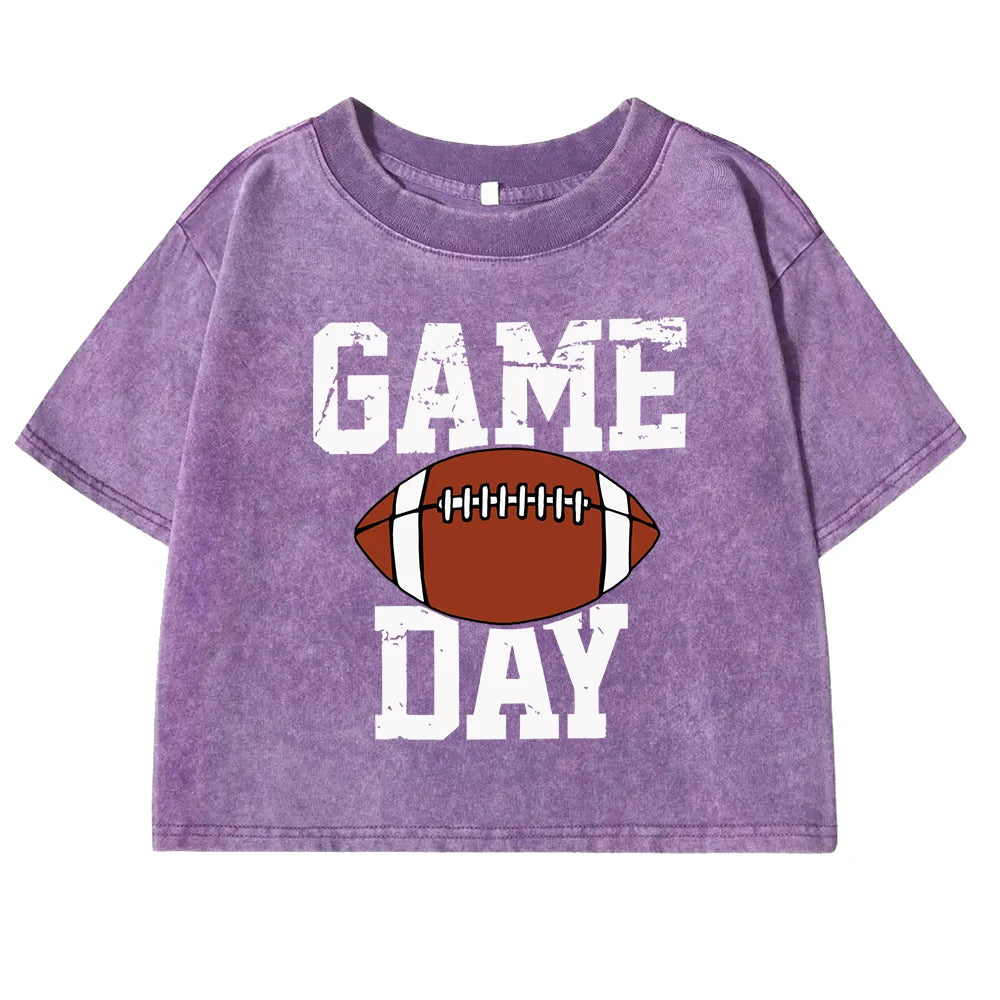 Game Day Rugby Letter Graphic Print Female T-Shirts Washed Fitness Crop Top Harajuku Summer Clothing Cotton Quality T Shirt