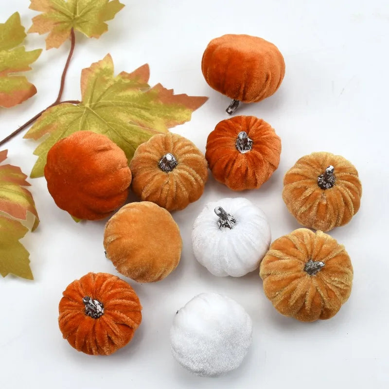 Halloween Velvet Pumpkin Set Artificial Pumpkin Decorations Fall Pumpkin Foam Ornaments for Home Holiday Decorations