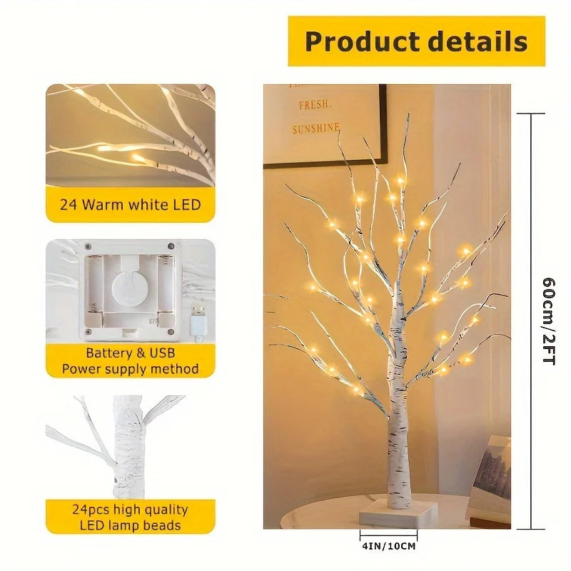 1/2Pcs Lighted Birch Artificial Trees, Battery Power Holiday Decorative Tree Christmas Halloween Easter Gift,For Holiday Wedding