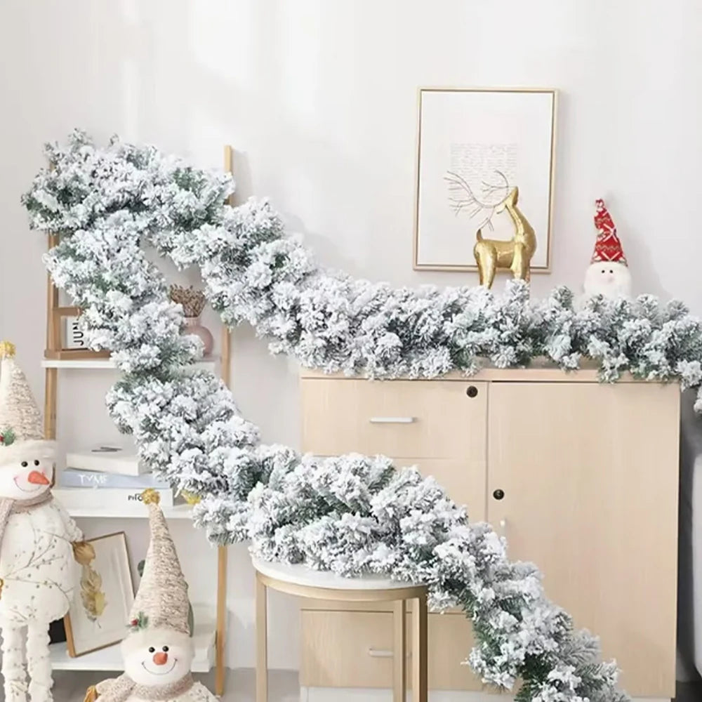 1Pc 274Cm/107.87Inches Snow Flocked Garland, Artificial Snow Flocked Christmas Decorations Christmas Decor Garland Realistic DIY