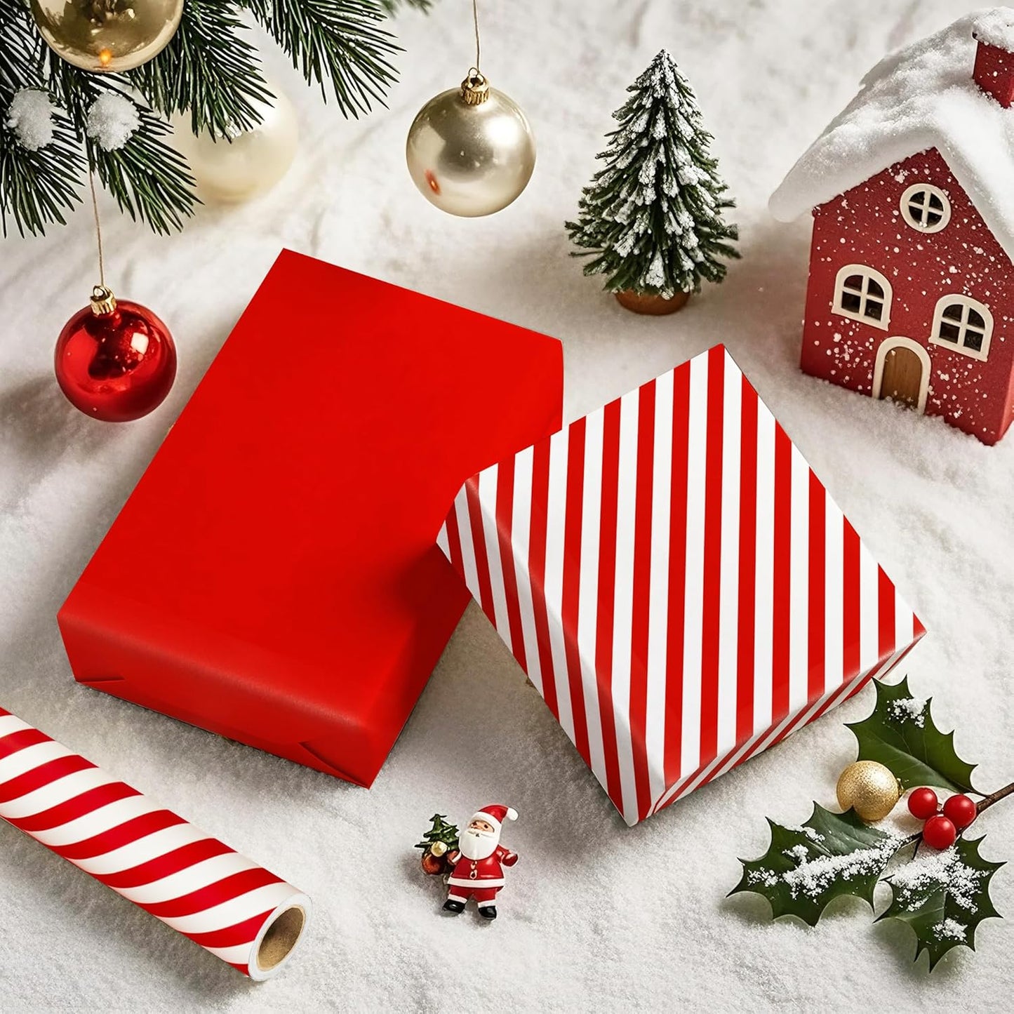 WRAPAHOLIC 30 Inch Reversible Wrapping Paper - Jumbo Roll Red and Stripes Design for Birthday, Holiday, Wedding, Baby Shower Wrap - 30 Inch X 33 Feet