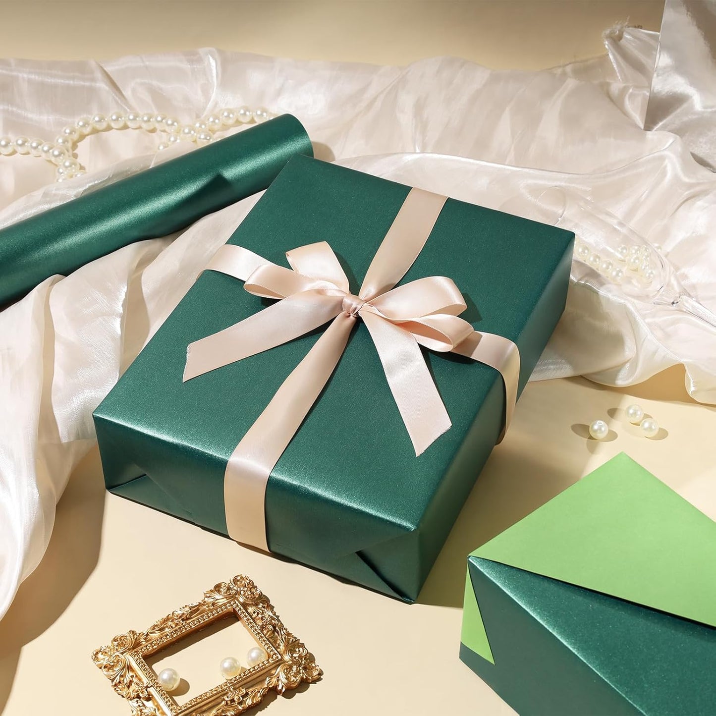 Laribbons Jumbo Roll Green Wrapping Paper, 30 Inch X 33 Feet, Solid Color Pearly-Lustre Gift Wrapping Paper Rolls for Wedding, Christmas, Valentine'S Day, Birthday, Baby Shower