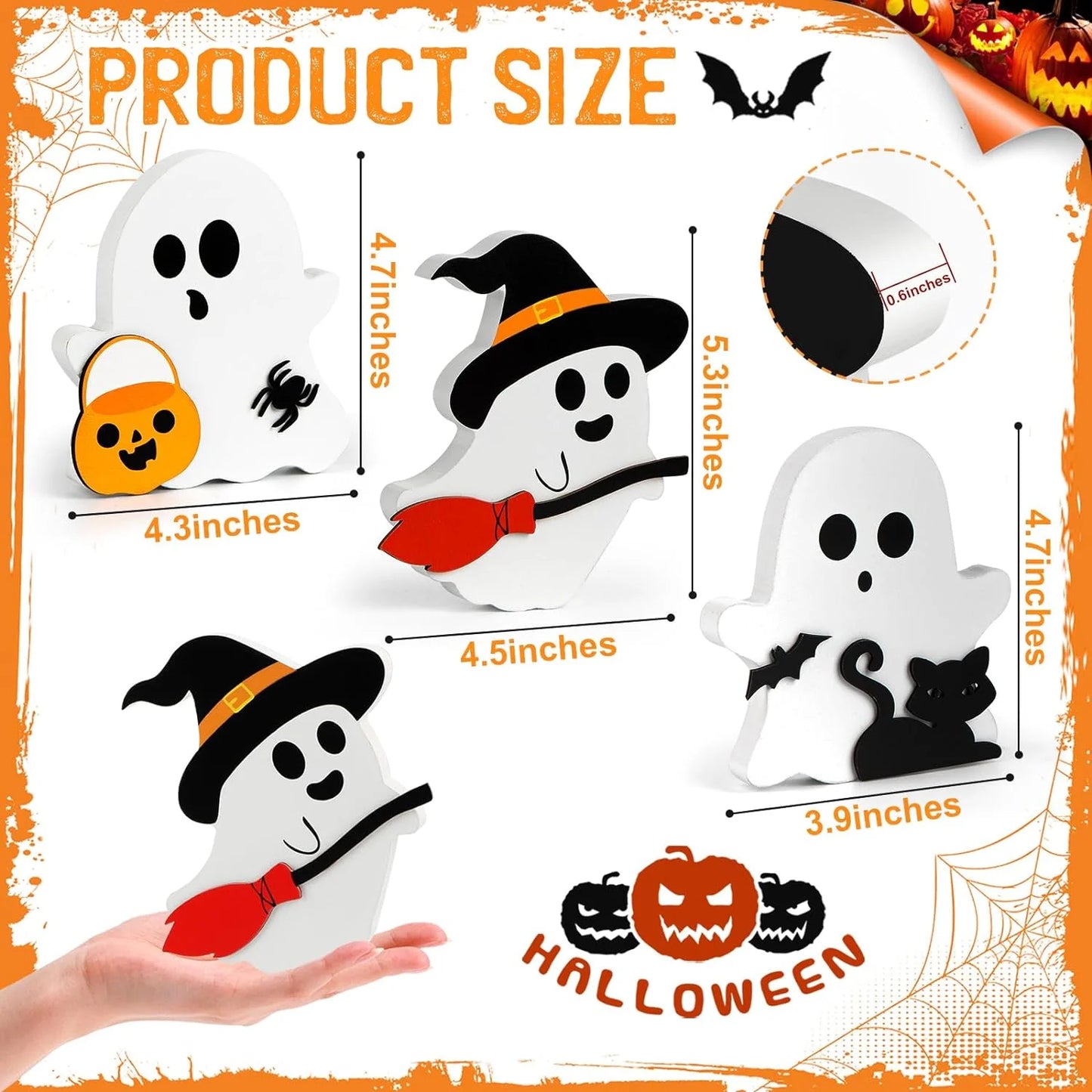 Halloween Tier Tray Decorations Cute Ghost Halloween Tabletop Decor Table Wooden Signs Table Centerpieces Rustic Farmhouse Indoor Decorations for Halloween Fall Party Home Kitchen