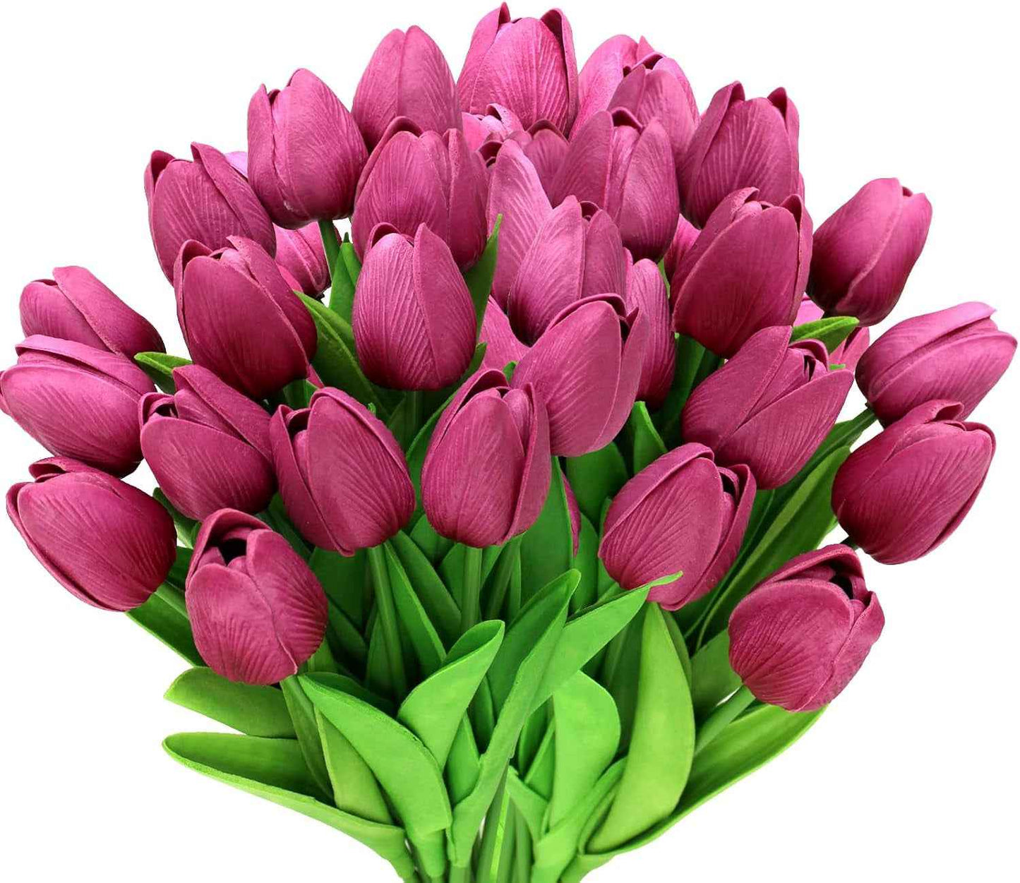 28Pcs White Flowers Artificial Tulip Stems Real Feel PU Tulips for Easter Spring Wreath Wedding Bouquet Centerpiece Floral Arrangement Cemetery Table Décor 13" Tall