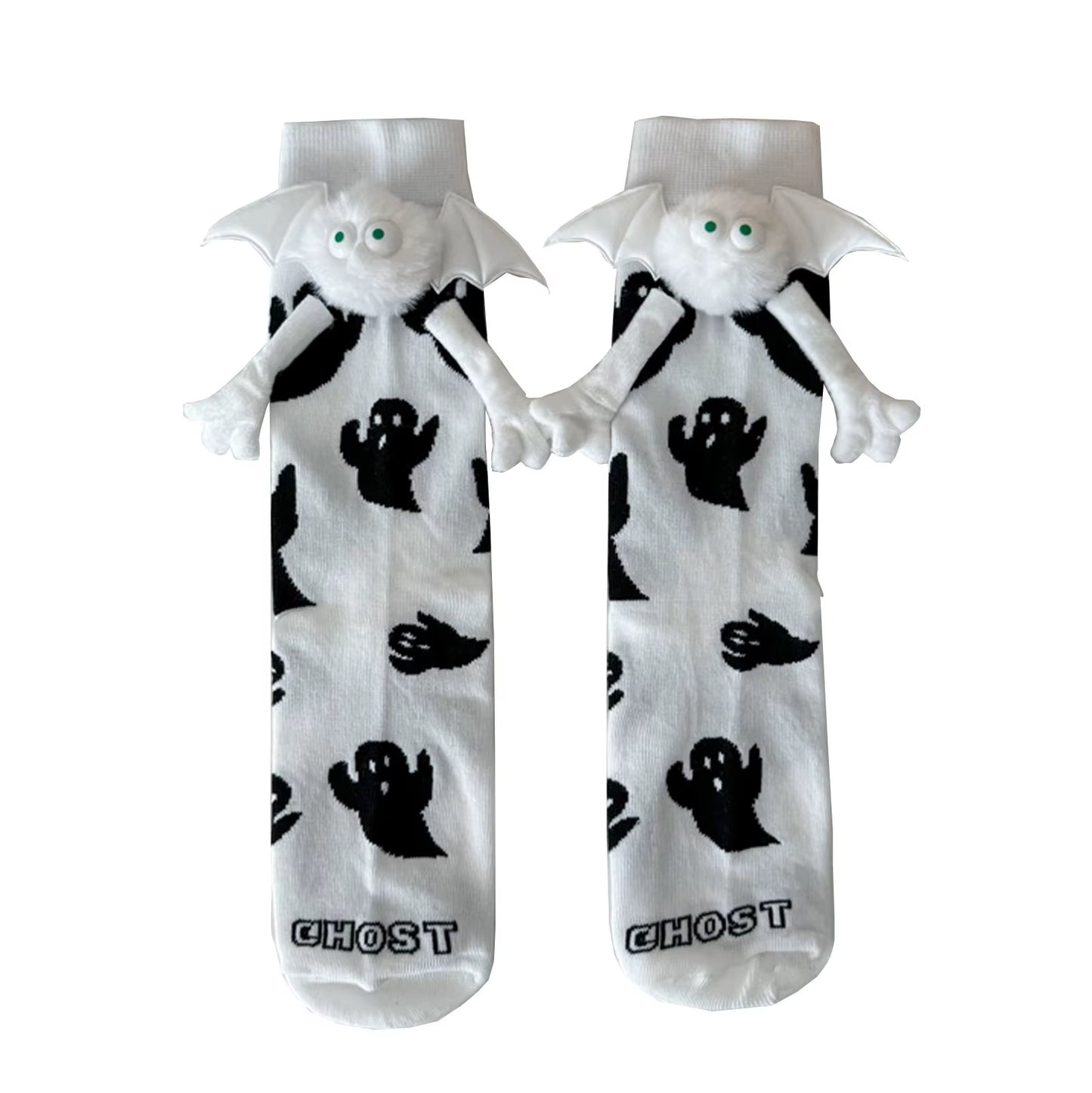 Women'S Halloween Socks Cute No Magnetic Hand in Hand Socks and White Ghost Middle Tube Cartoon Socks Funny Socks Косплей Аниме