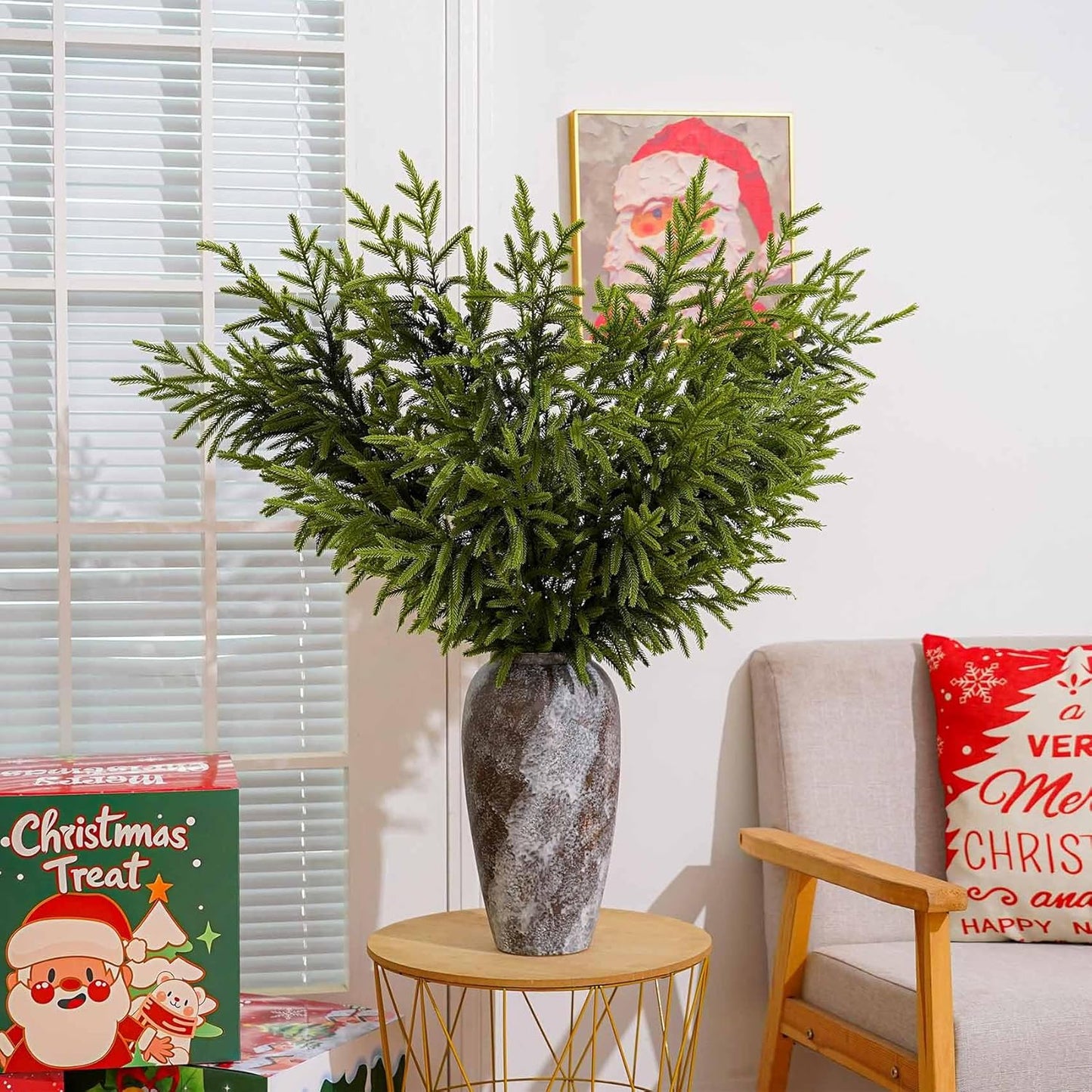 6 Pcs Christmas Norfolk Pine Branches - 36" Artificial Norfolk Branch Faux Stem Greenery Pine Picks for Vase DIY Crafts Garland Wreath Xmas Indoor Outdoor Home Decor