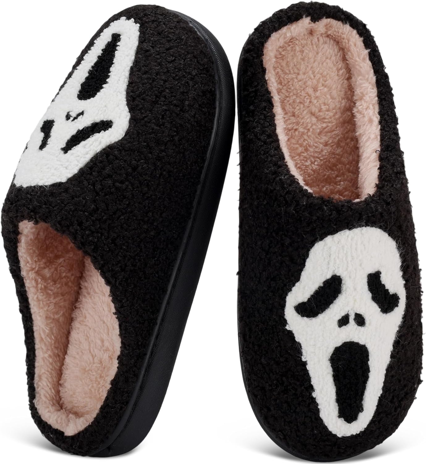 Halloween Slippers for Women Men Spooky Pumpkin Ghost Fuzzy Plush Warm Cozy Slippers Indoor Outdoor House Shoes