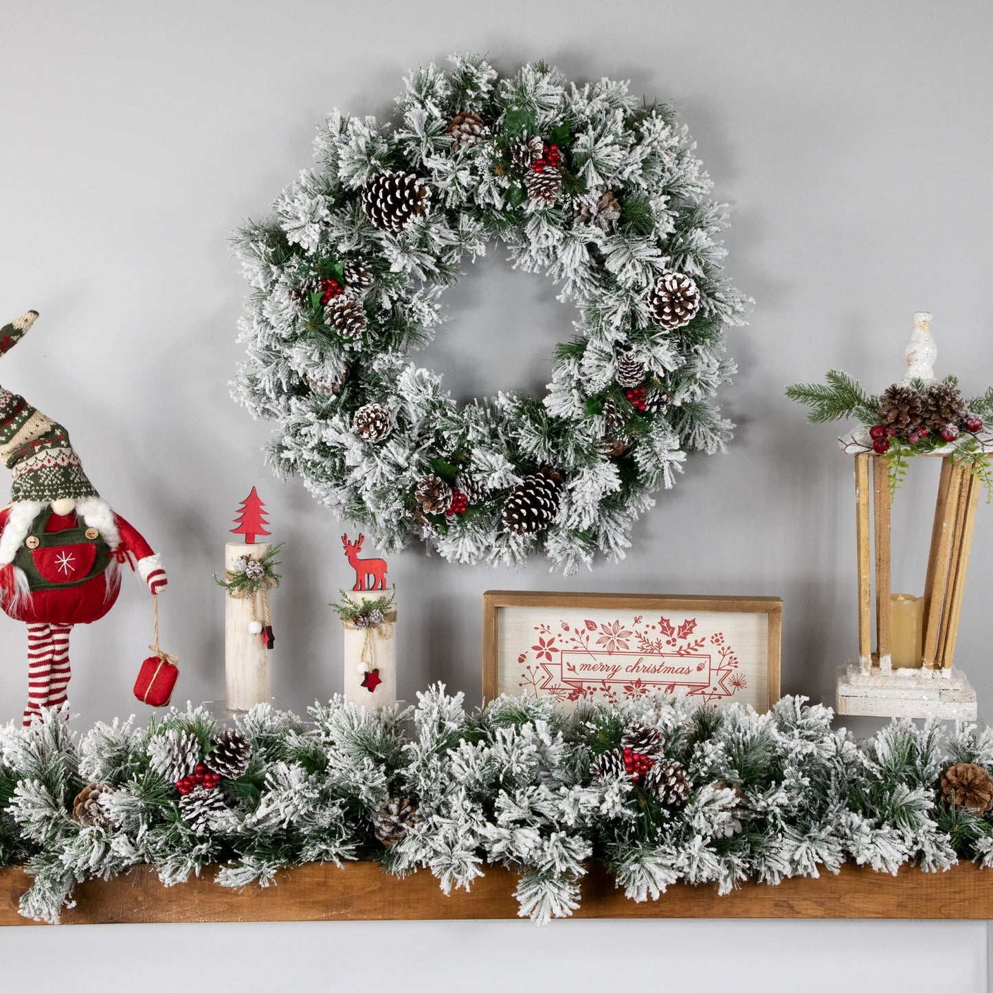 Northlight 24" Unlit Flocked Angel Pine with Pine Cones Artificial Christmas Wreath