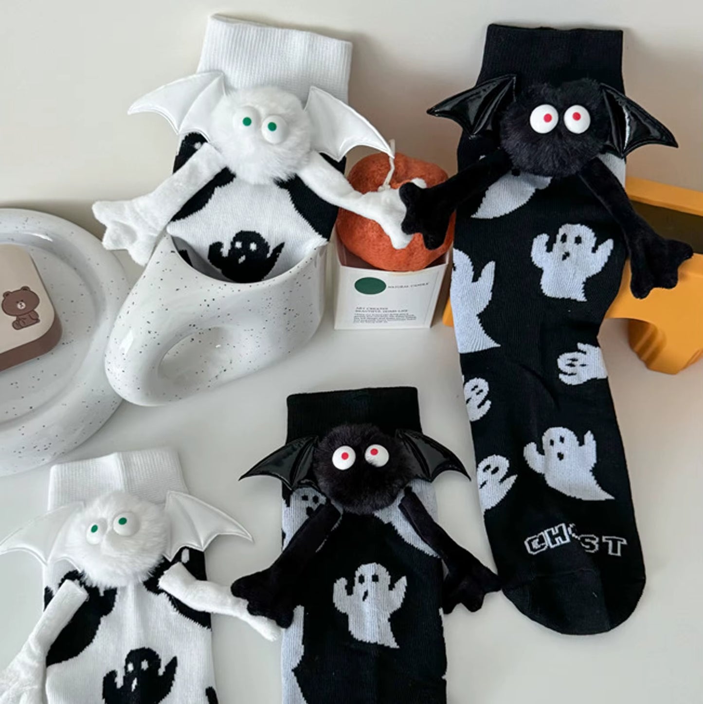 Women'S Halloween Socks Cute No Magnetic Hand in Hand Socks and White Ghost Middle Tube Cartoon Socks Funny Socks Косплей Аниме