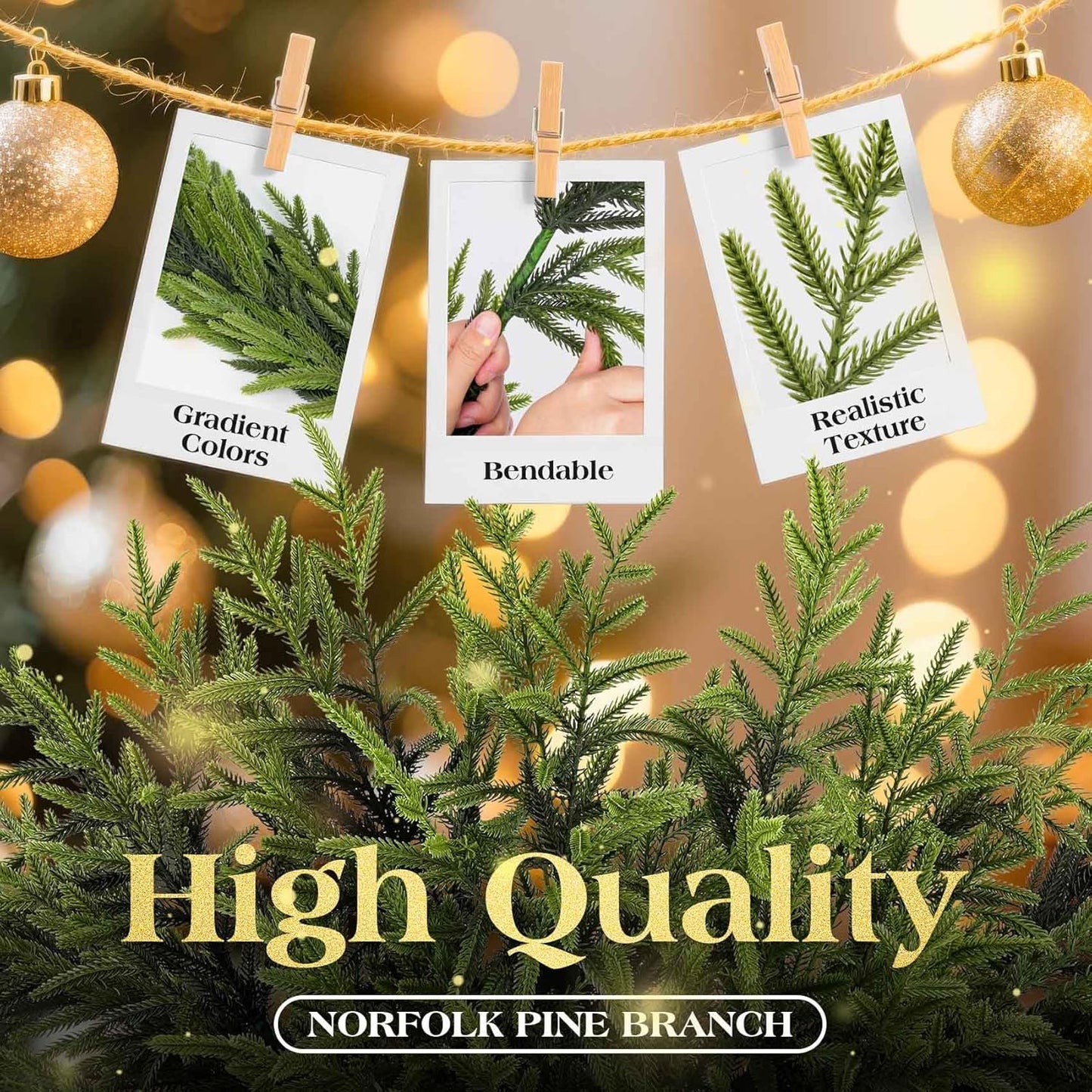 6 Pcs Christmas Norfolk Pine Branches - 36" Artificial Norfolk Branch Faux Stem Greenery Pine Picks for Vase DIY Crafts Garland Wreath Xmas Indoor Outdoor Home Decor