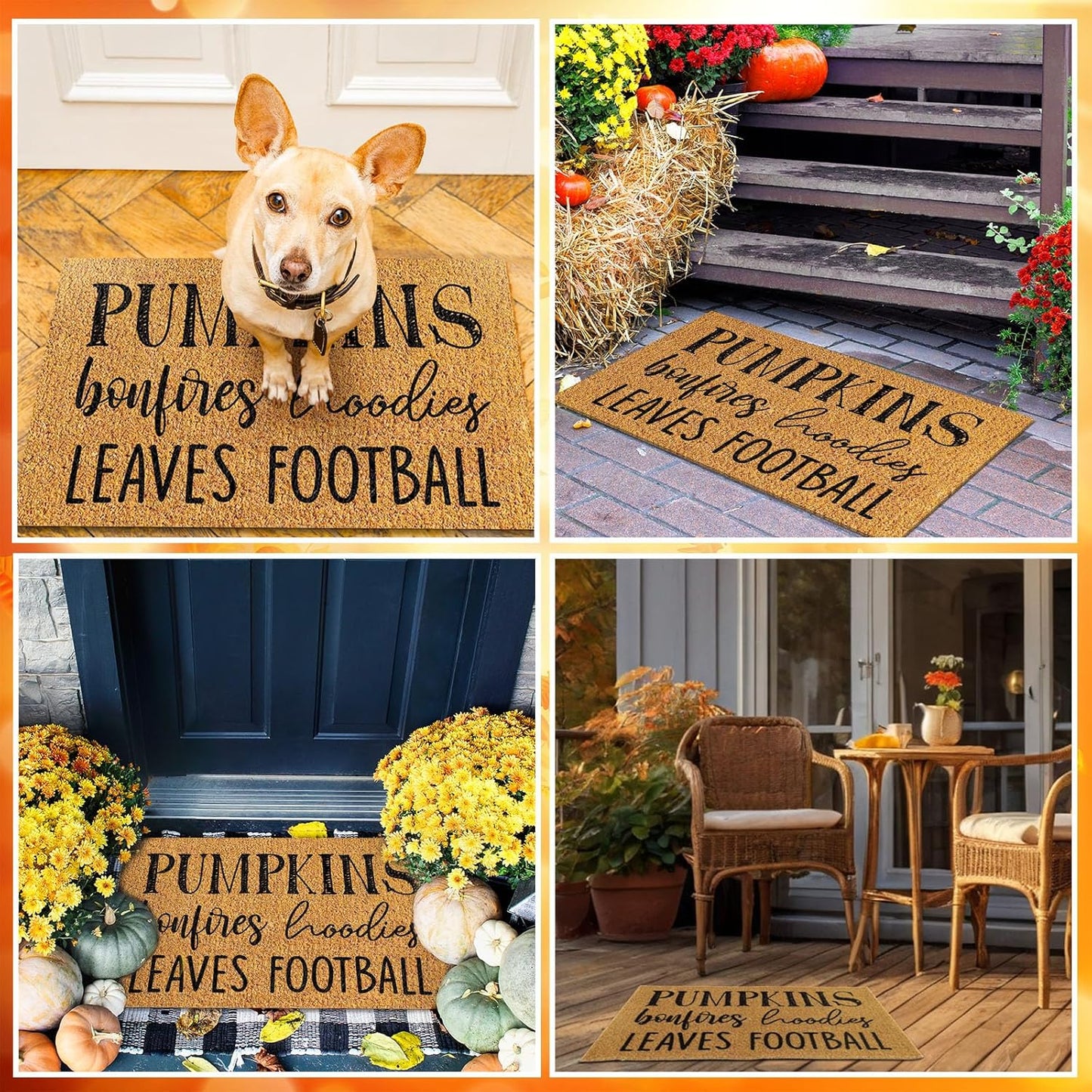 Ceenna Fall Coir Doormat Football Pumpkin Style Coir Welcome Mats Autumn Non Slip Floor Mats Thanksgiving Indoor Entrance Door Mat Porch Front Decor, 16 X 28 Inch(Pumpkin Bonfire)