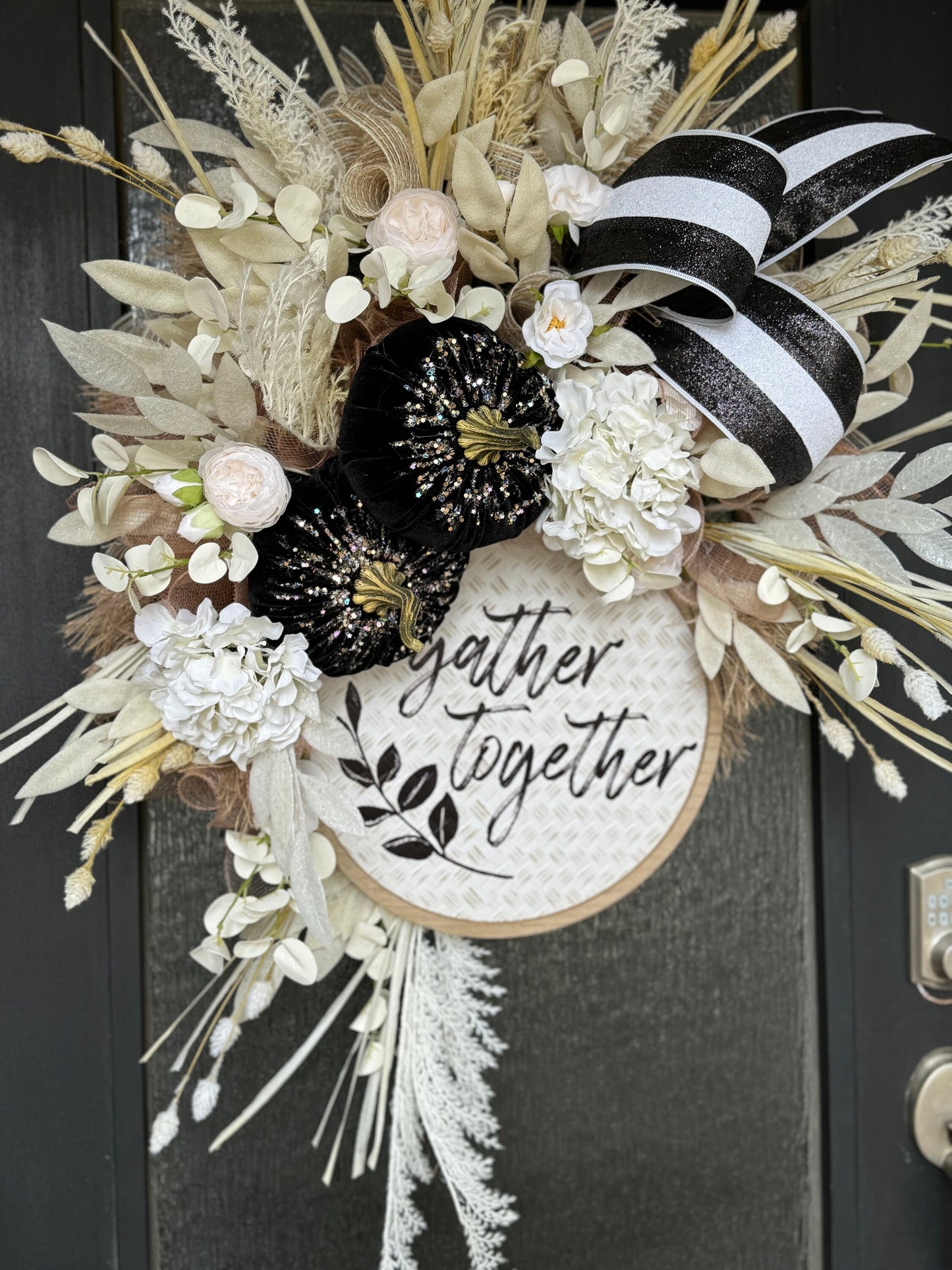 Front Door Fall Wreath Pumpkin Wreath Black & White Decor Fall Front door Decor Thanksgiving wreath Simple Fall Wreath Cream Fall wreath
