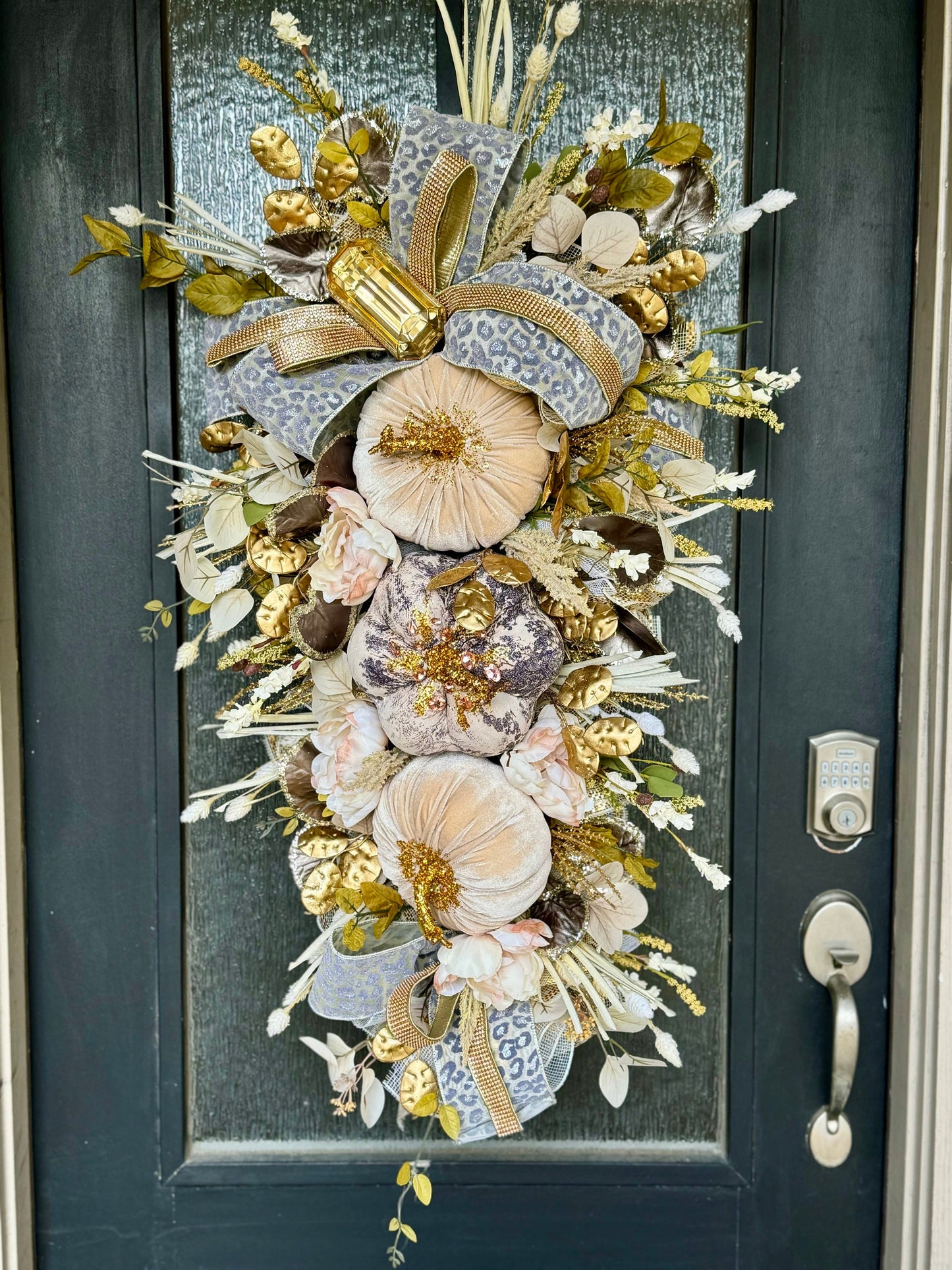 Front Door Gold & Cream Fall Wreath Pumpkin and Jewel Wreath Fall Front door Decor Autumn Glam wreath Elegant Wreath for Fall Made to Order