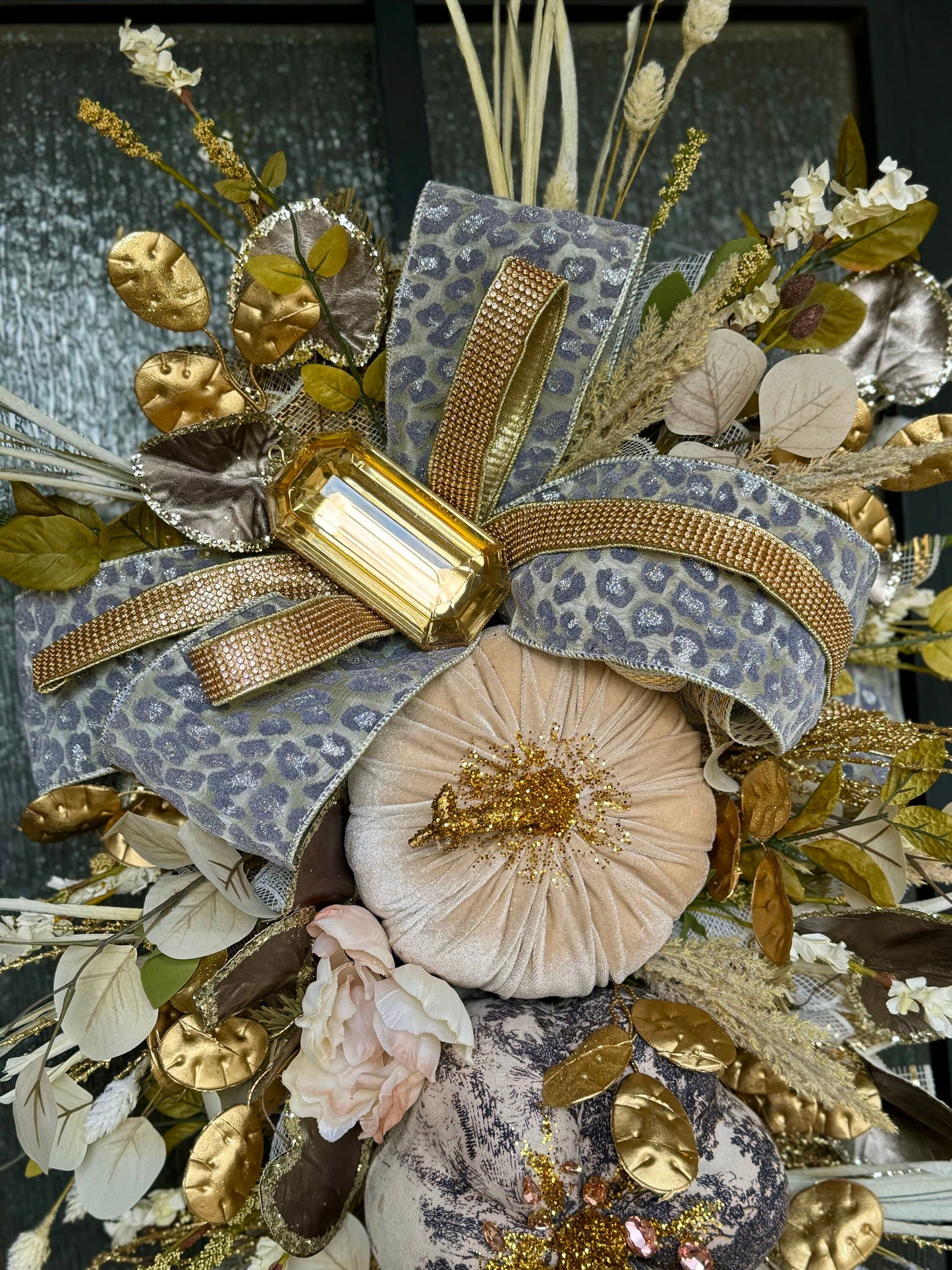 Front Door Gold & Cream Fall Wreath Pumpkin and Jewel Wreath Fall Front door Decor Autumn Glam wreath Elegant Wreath for Fall Made to Order