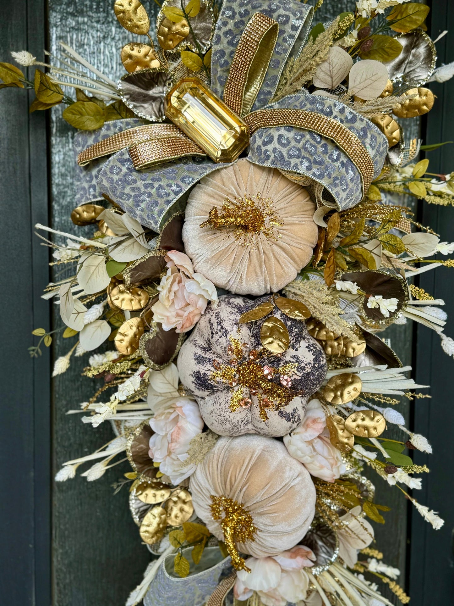 Front Door Gold & Cream Fall Wreath Pumpkin and Jewel Wreath Fall Front door Decor Autumn Glam wreath Elegant Wreath for Fall Made to Order