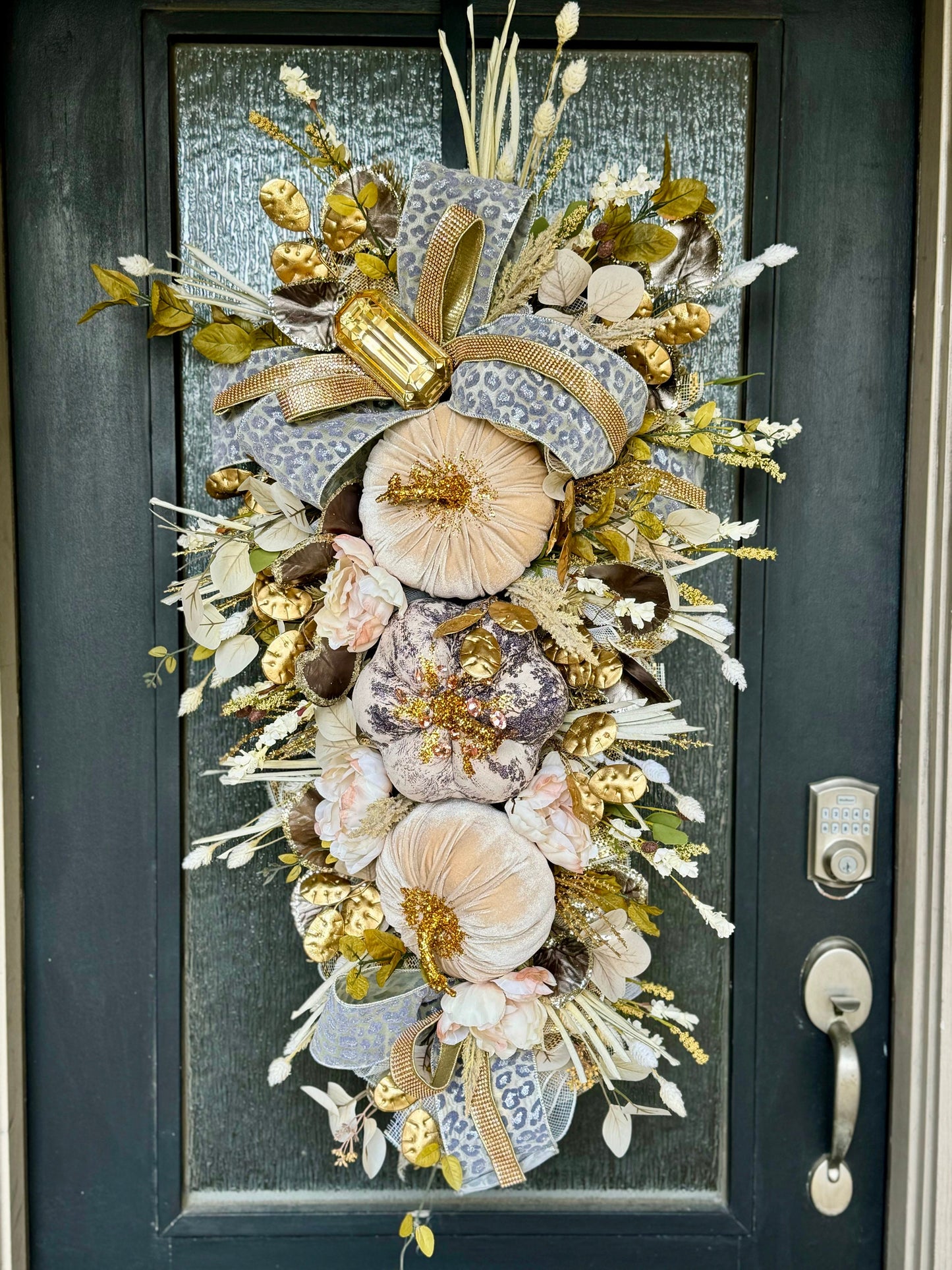 Front Door Gold & Cream Fall Wreath Pumpkin and Jewel Wreath Fall Front door Decor Autumn Glam wreath Elegant Wreath for Fall Made to Order