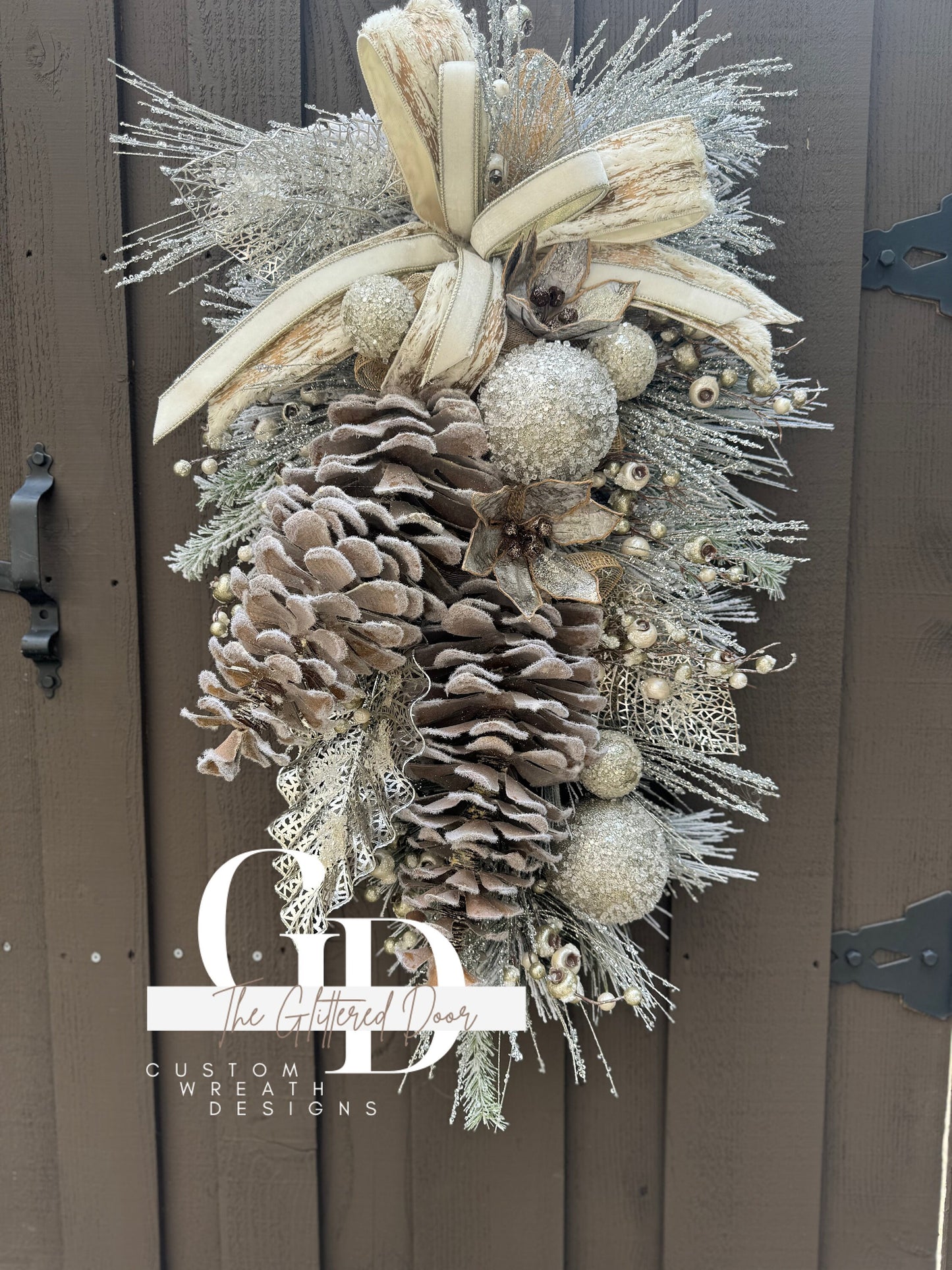 Rustic Christmas Decor Champagne and Taupe glam xl swag wreath Natural Christmas wreath Designer Ribbon Holiday decor Christmas decor
