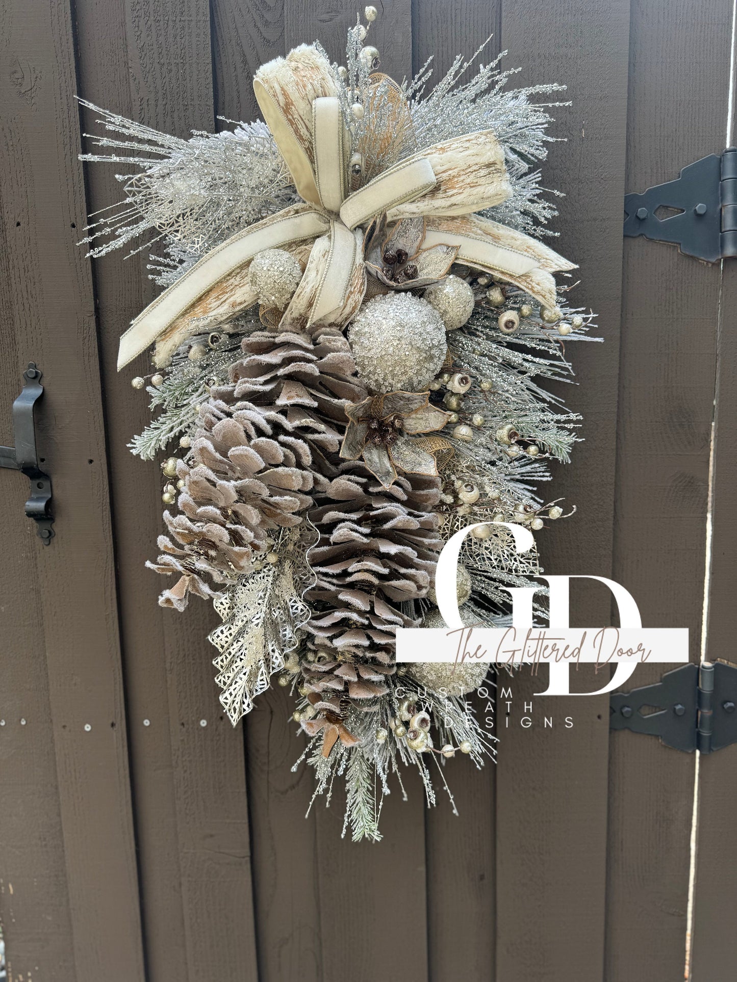 Rustic Christmas Decor Champagne and Taupe glam xl swag wreath Natural Christmas wreath Designer Ribbon Holiday decor Christmas decor