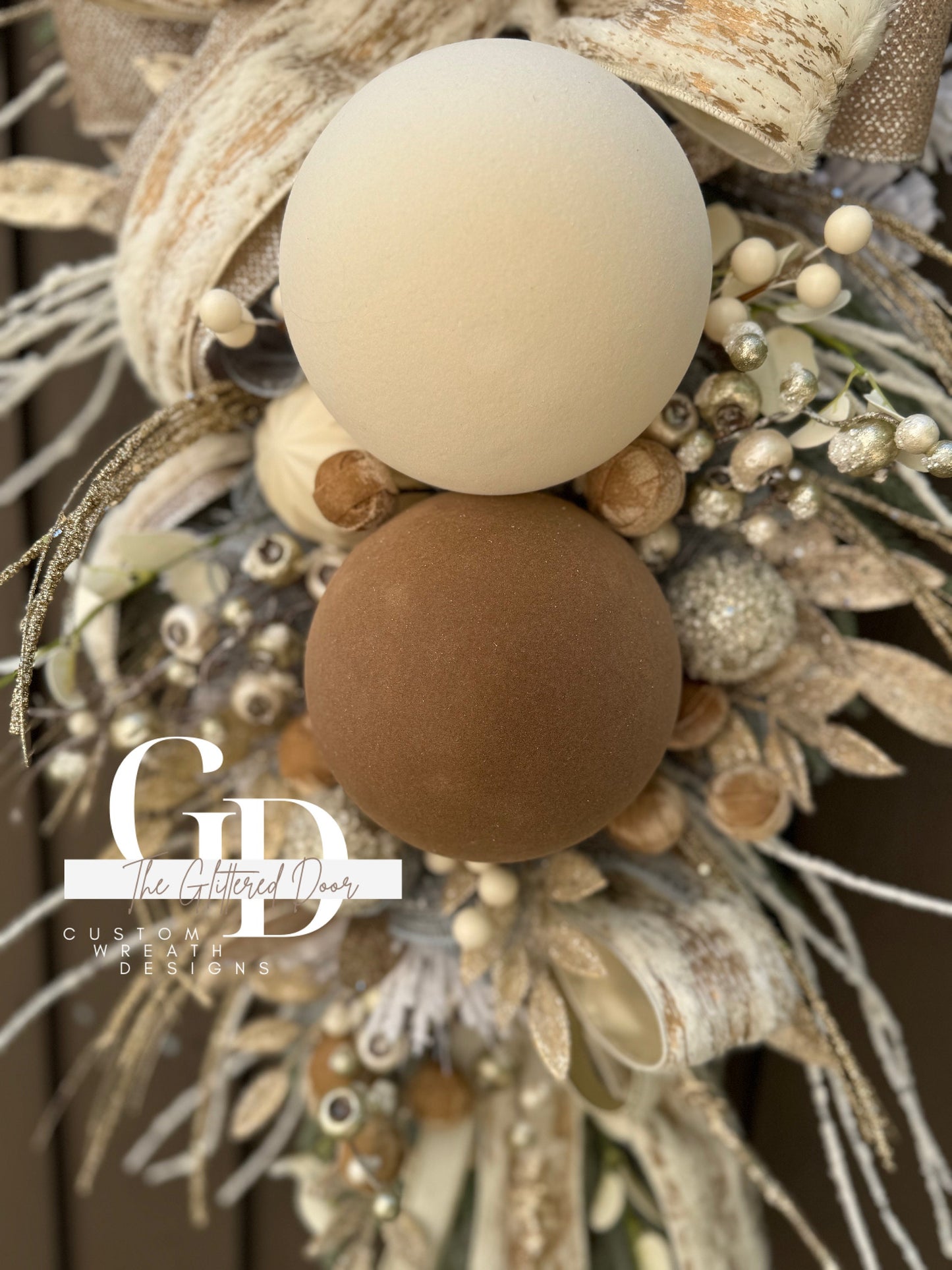 Rustic Christmas Decor Champagne and Taupe glam swag wreath Natural Christmas wreath Designer Ribbon Holiday decor Christmas decor