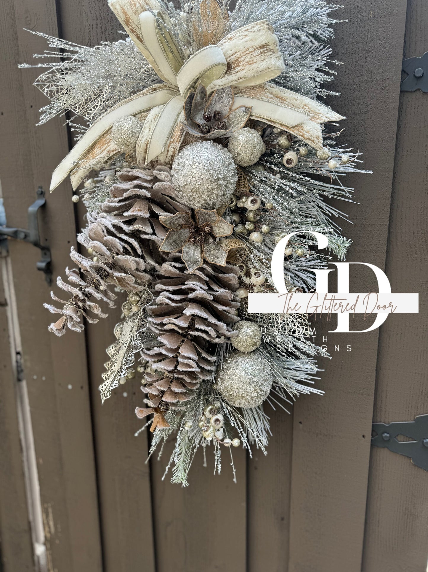 Rustic Christmas Decor Champagne and Taupe glam xl swag wreath Natural Christmas wreath Designer Ribbon Holiday decor Christmas decor