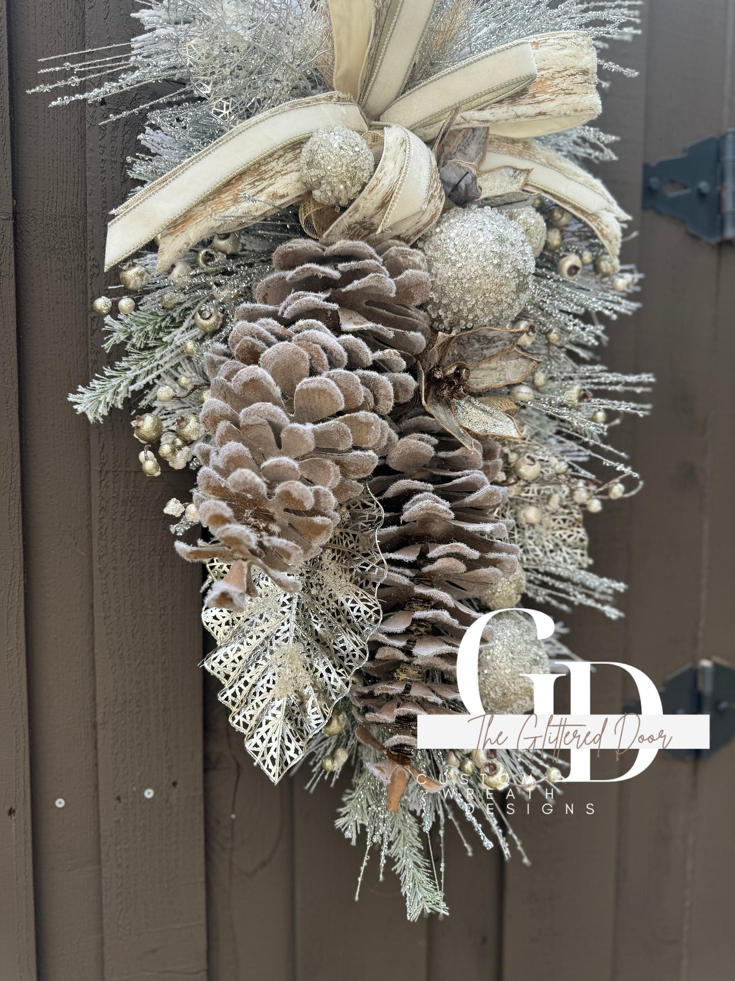 Rustic Christmas Decor Champagne and Taupe glam xl swag wreath Natural Christmas wreath Designer Ribbon Holiday decor Christmas decor