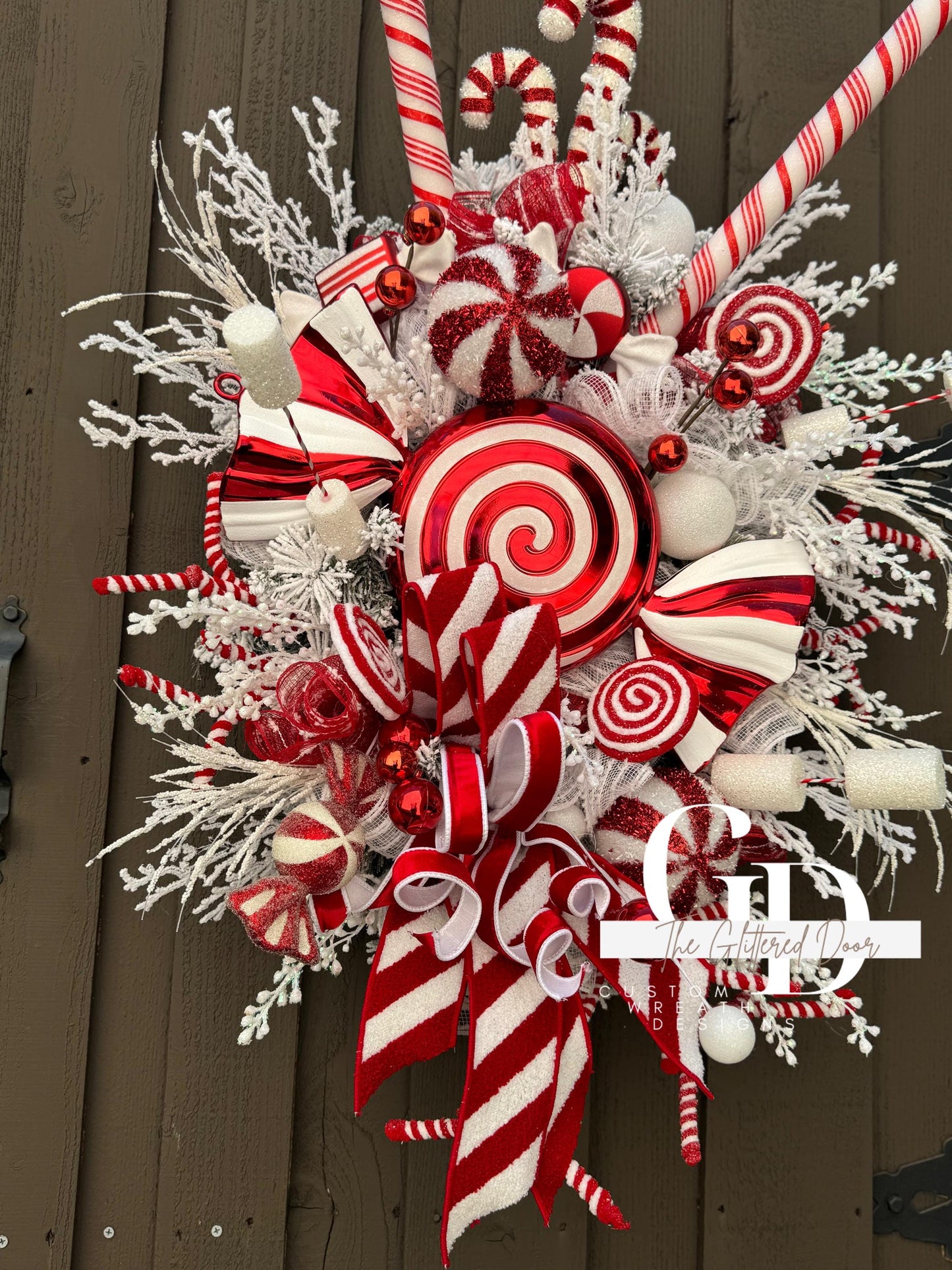 Candy Cane Ln Christmas swag wreath Red and White Christmas wreath Candyland Designer Ribbon Holiday wreath Holiday decor Christmas decor