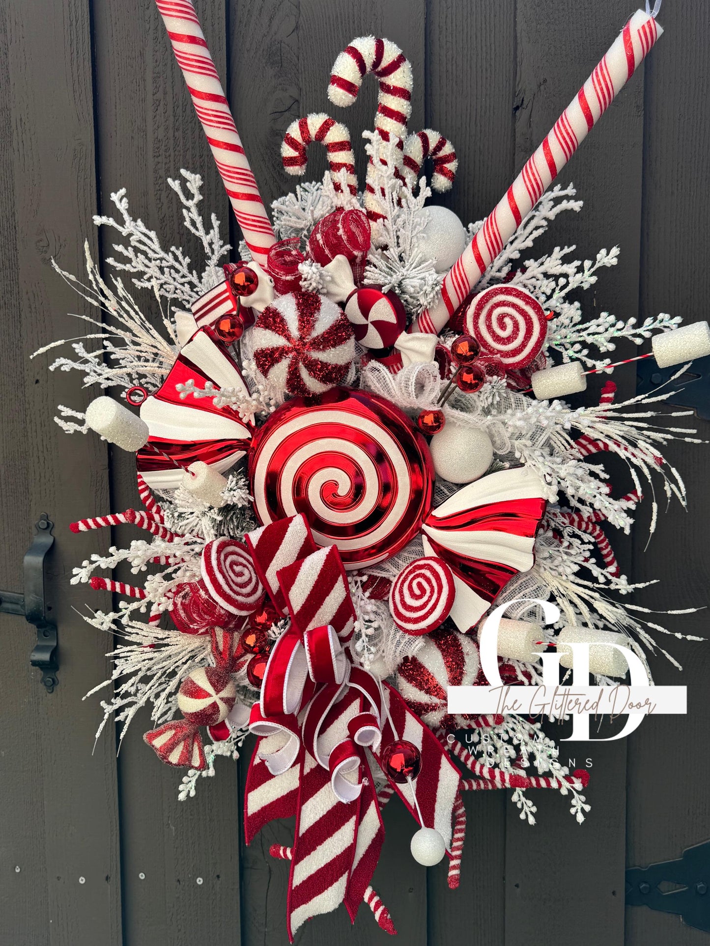 Candy Cane Ln Christmas swag wreath Red and White Christmas wreath Candyland Designer Ribbon Holiday wreath Holiday decor Christmas decor