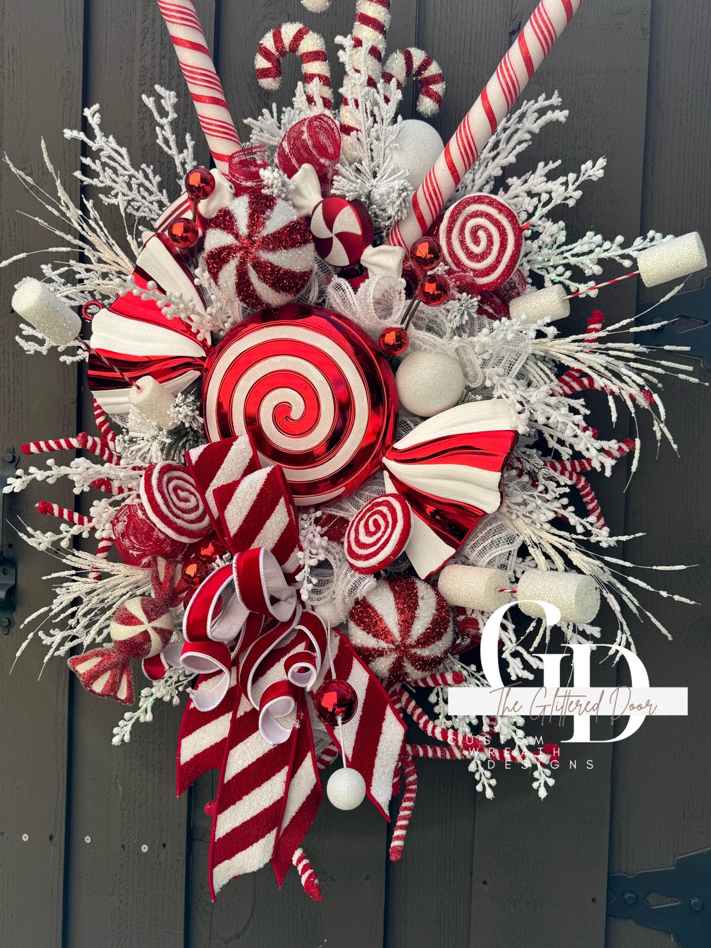 Candy Cane Ln Christmas swag wreath Red and White Christmas wreath Candyland Designer Ribbon Holiday wreath Holiday decor Christmas decor