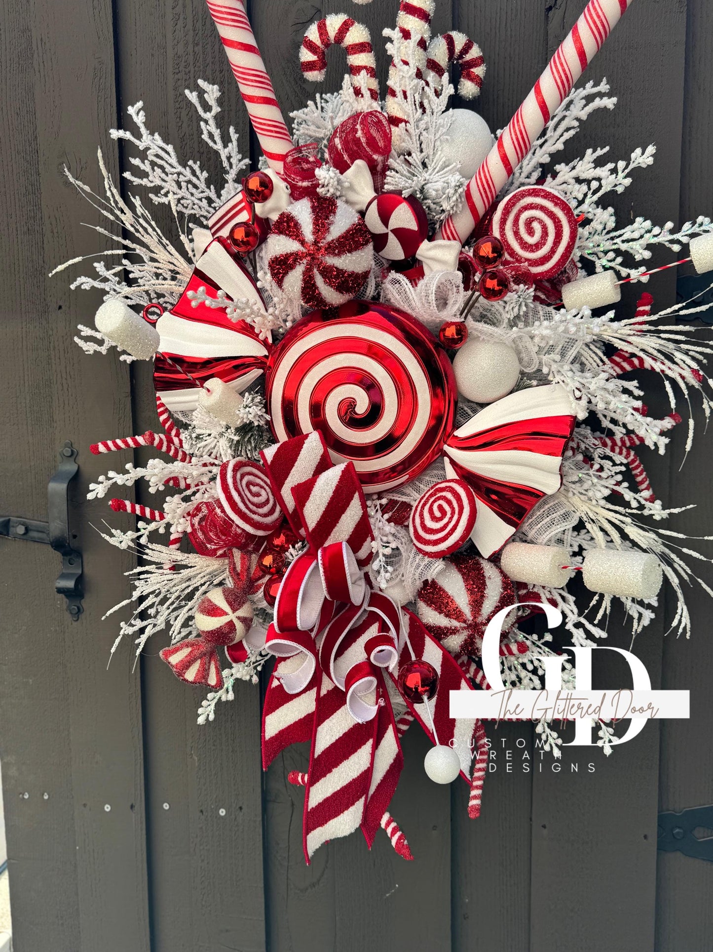 Candy Cane Ln Christmas swag wreath Red and White Christmas wreath Candyland Designer Ribbon Holiday wreath Holiday decor Christmas decor