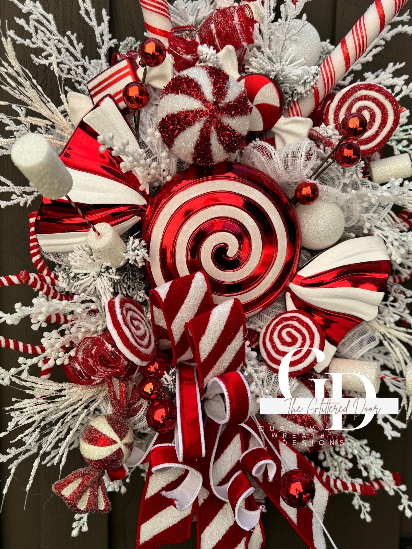 Candy Cane Ln Christmas swag wreath Red and White Christmas wreath Candyland Designer Ribbon Holiday wreath Holiday decor Christmas decor